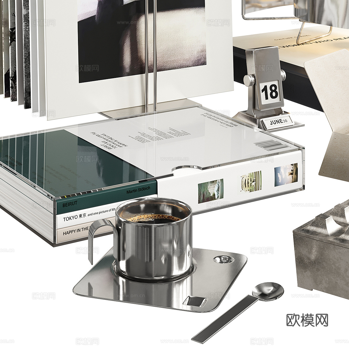 现代书籍饰品摆件组合3d模型