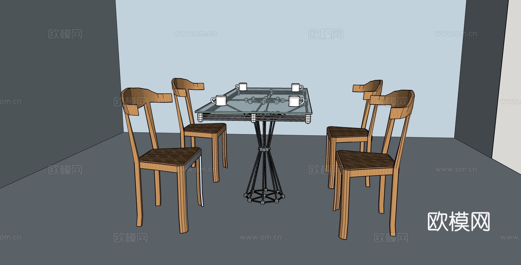 玻璃桌面茶桌su模型下载（渲染图3）