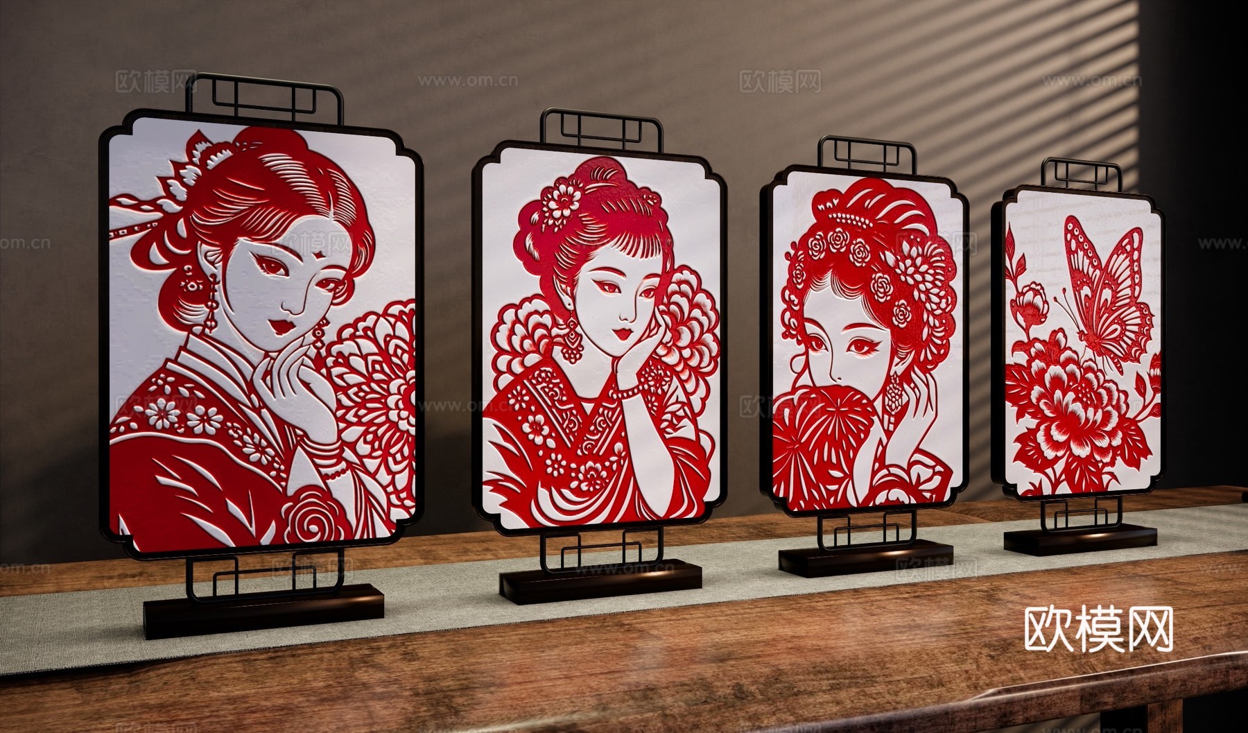 剪纸装饰画 剪纸文化展示 非遗文化工艺品 贴花装饰画 古典美su模型
