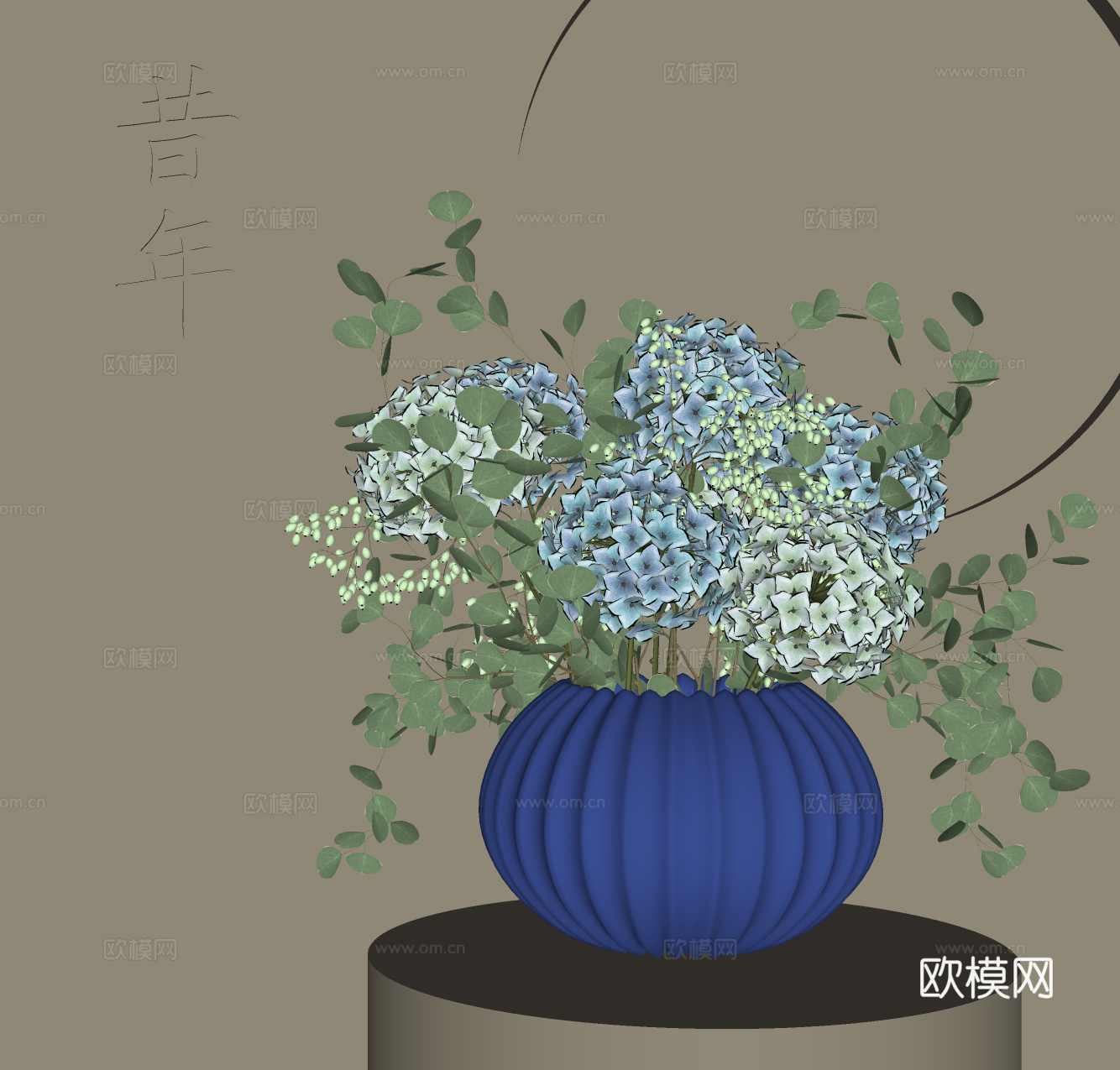 侘寂风花瓶花艺su模型