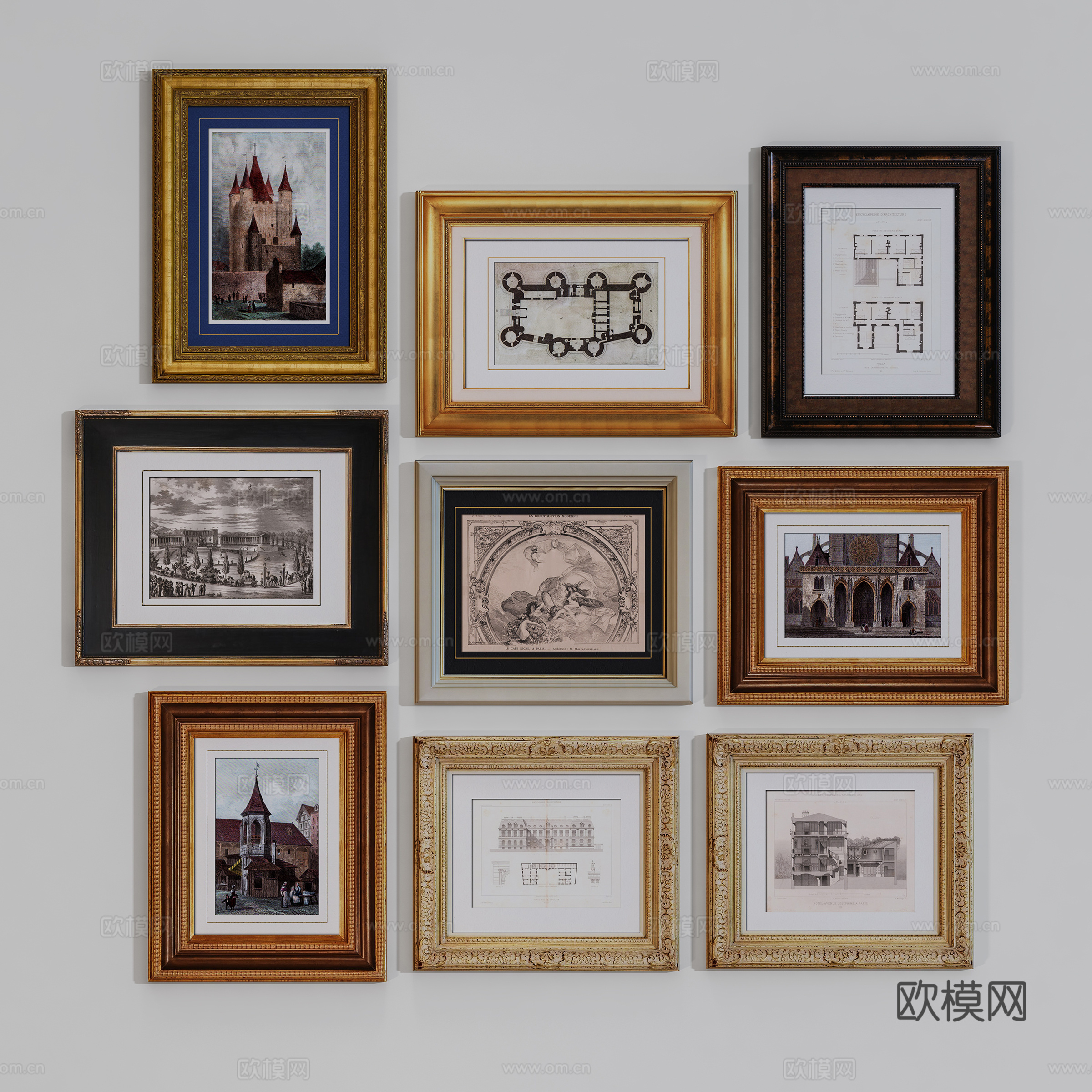 欧式挂画组合  墙面挂画 装饰画3d模型