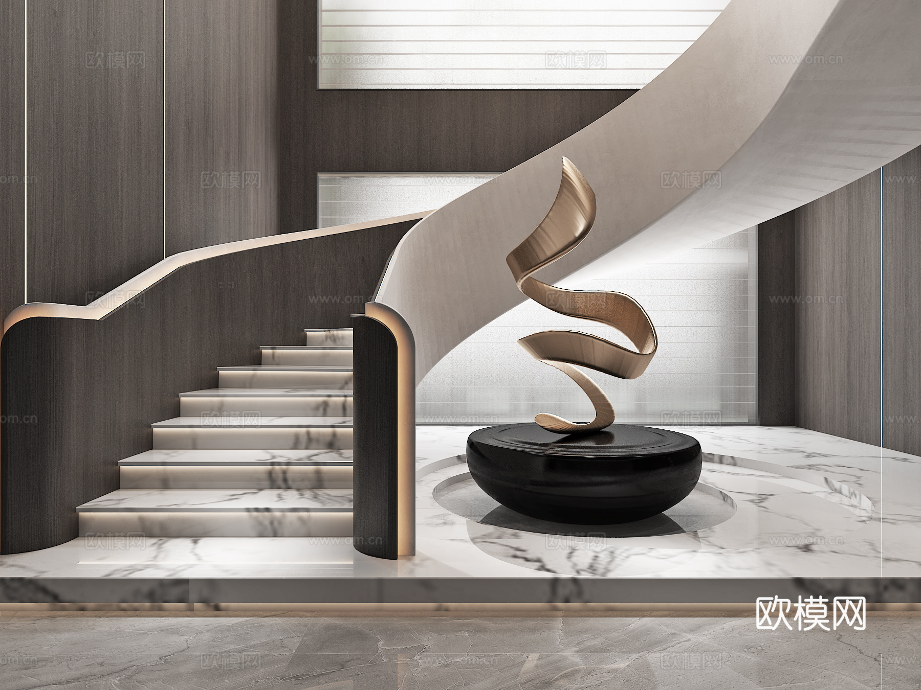 楼梯间 扶手美陈 装置雕塑 造景3d模型