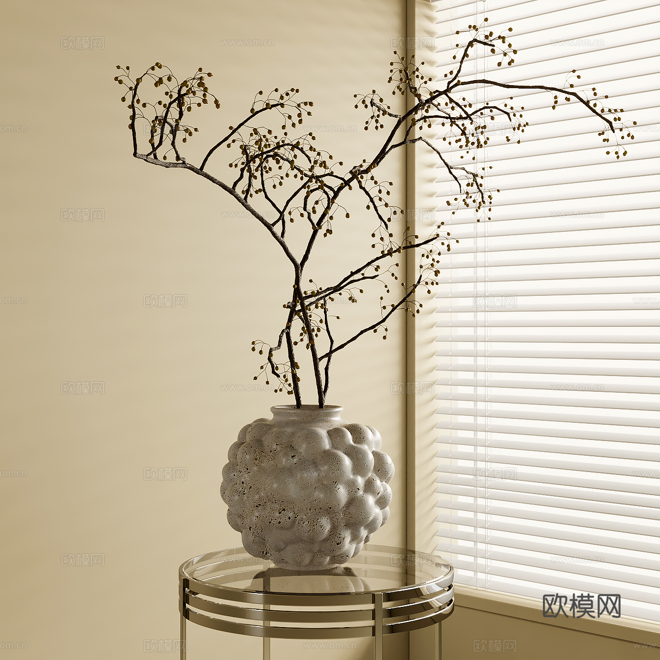 侘寂风花瓶花艺3d模型