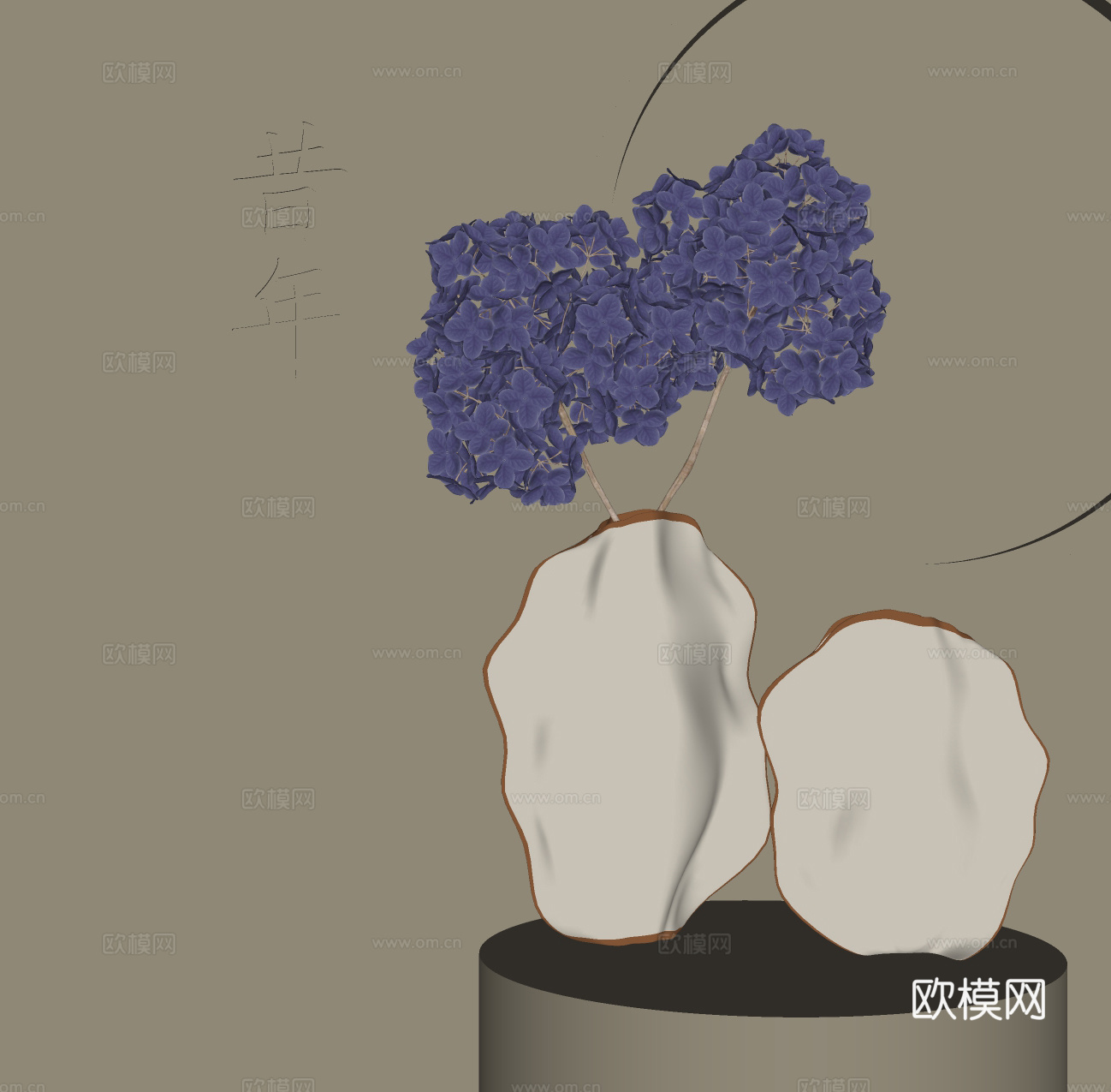 侘寂风花瓶花艺su模型