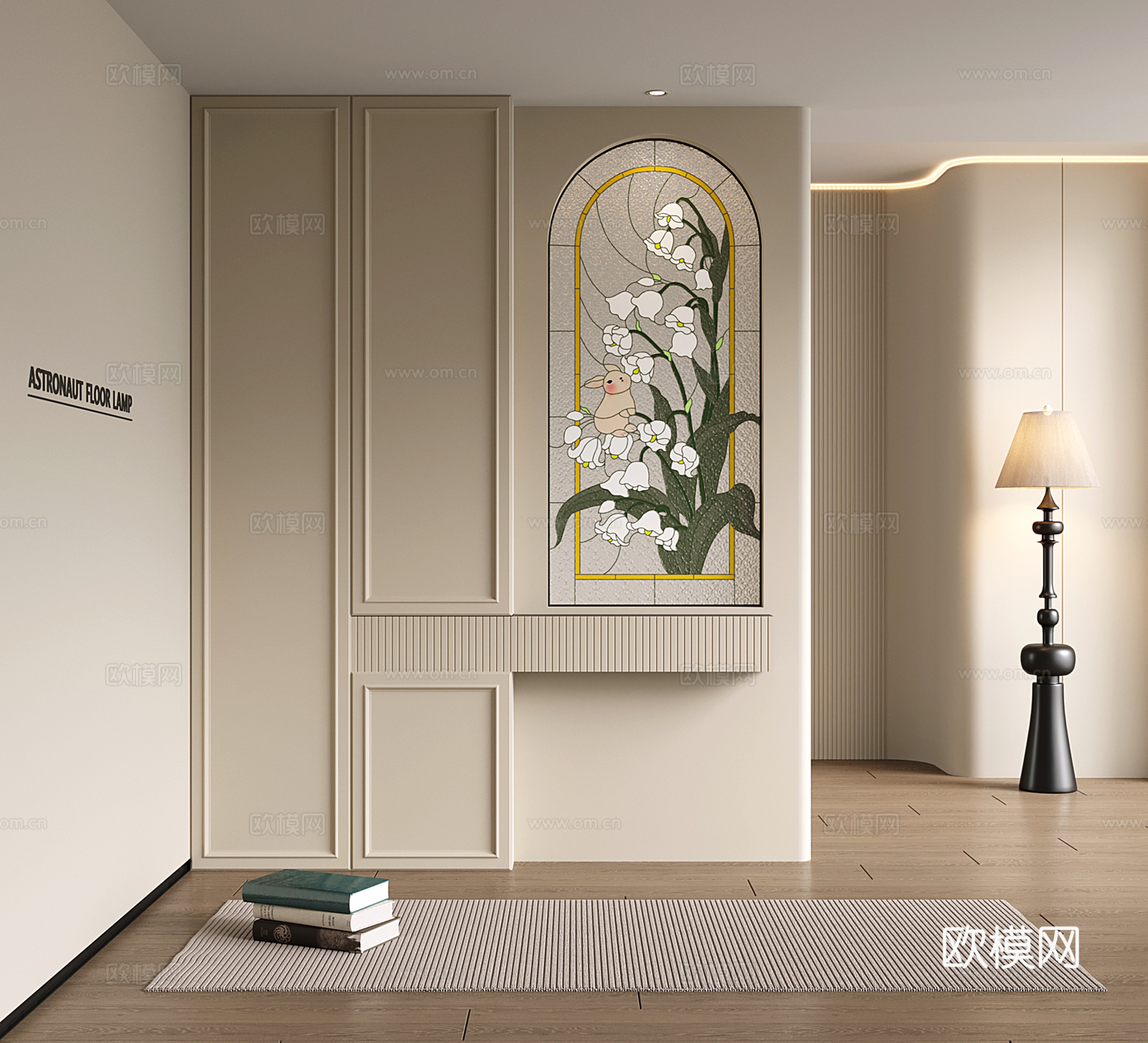 法式玄关隔断 装饰隔断柜 复古蒂凡尼彩色玻璃_隔断柜3d模型