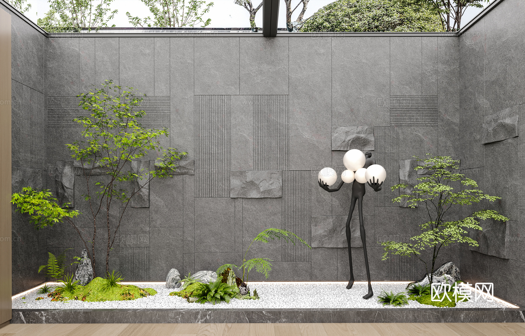 现代绿植景观小品 地下室景观小品 天井景观小品 室内景观小品su模型