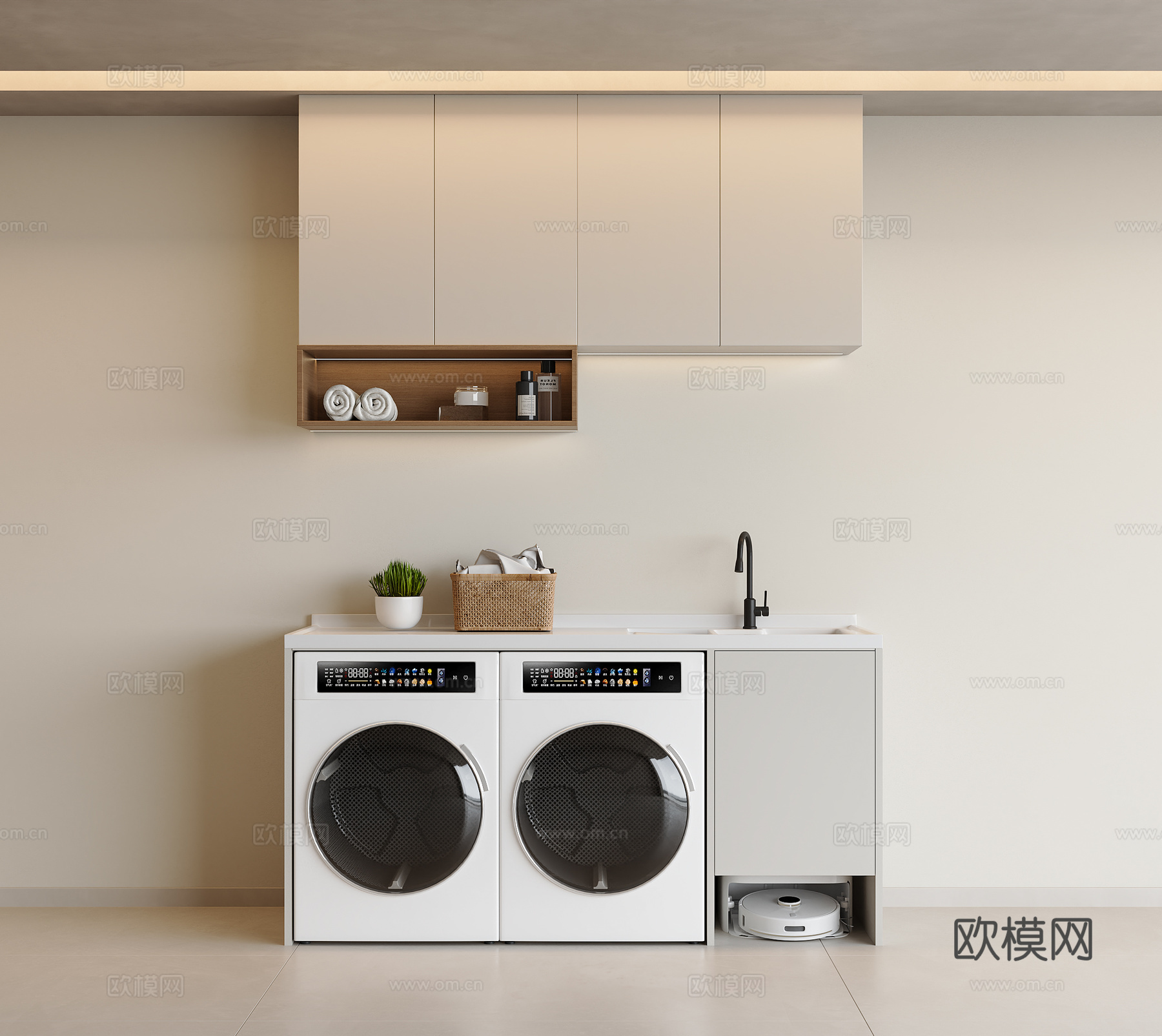 现代洗衣机柜 阳台洗衣机柜 阳台柜 烘干机 洗衣机 扫地机3d模型