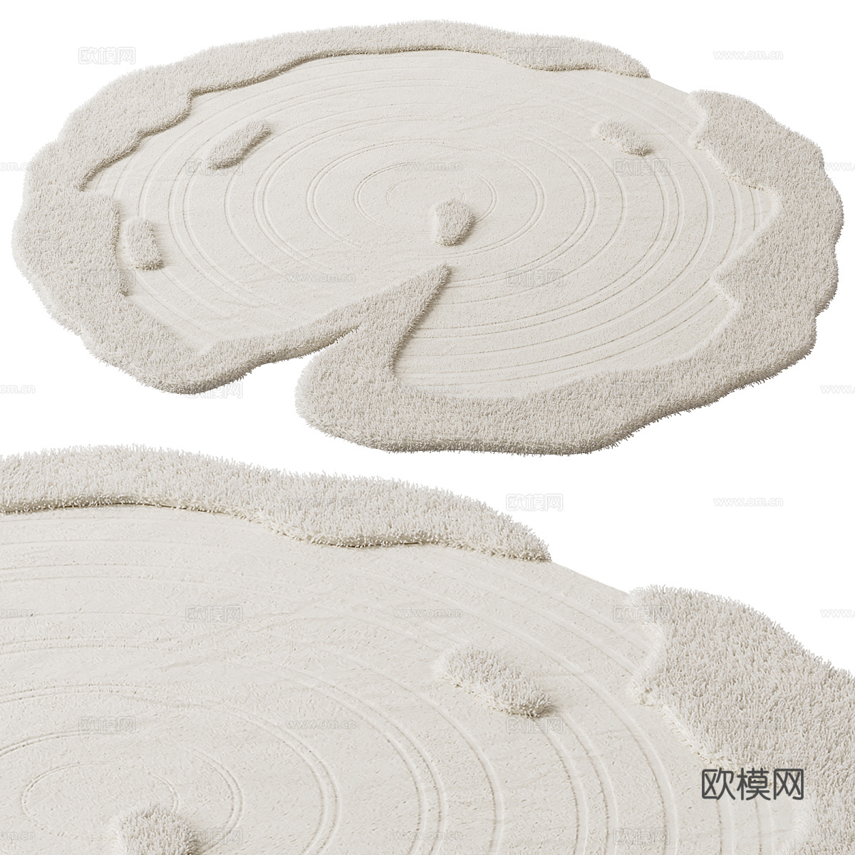 现代奶油风羊毛布艺地毯3d模型