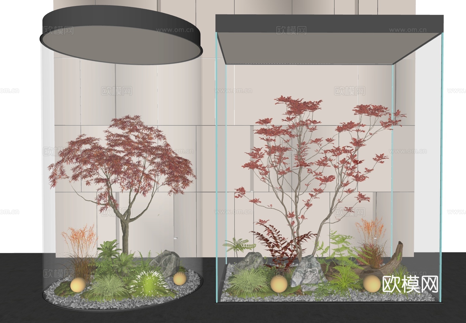 现代室内景观 景观造景 景观树 红枫景观树 植物堆su模型