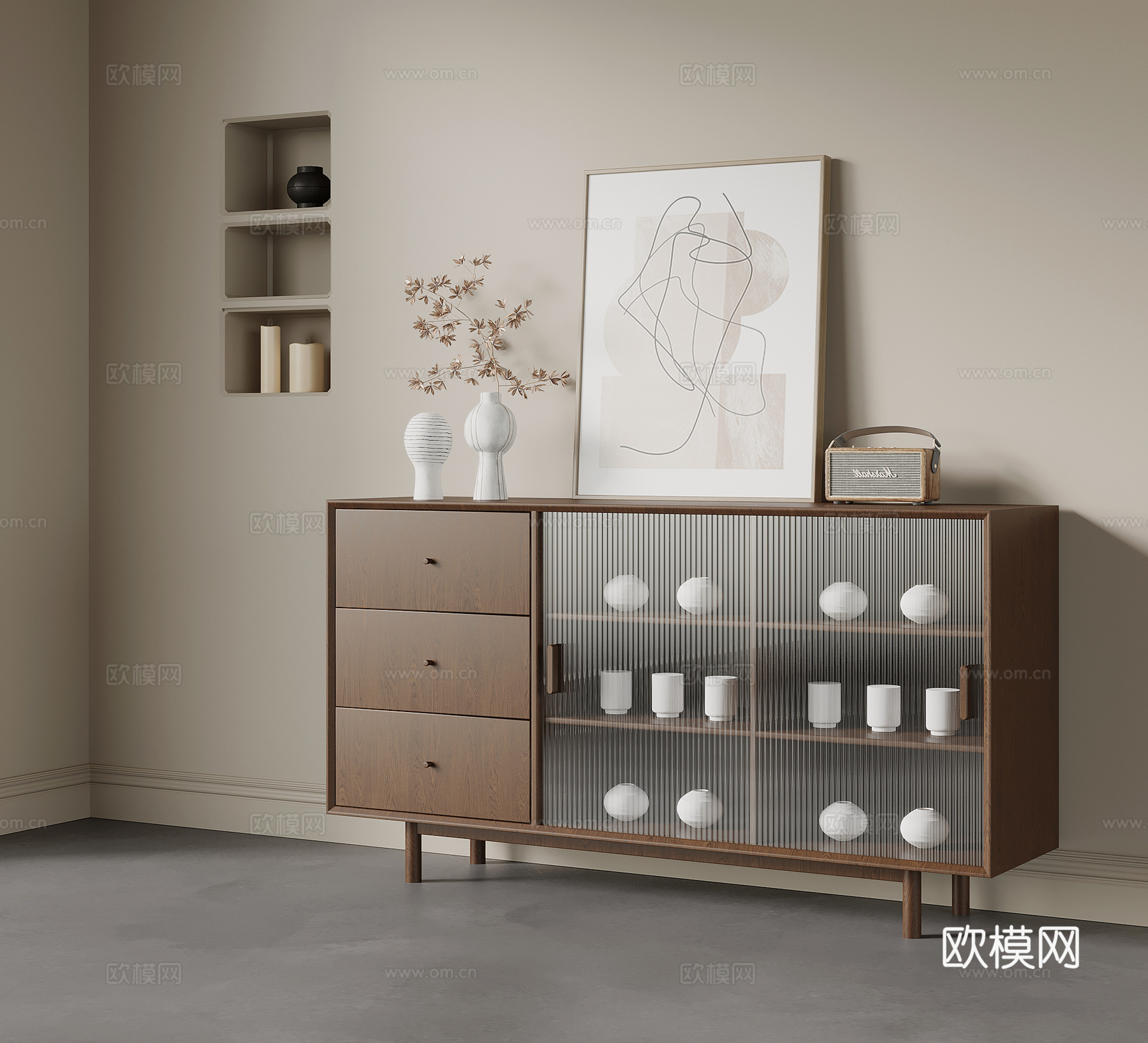 中古风餐边柜 矮柜su模型
