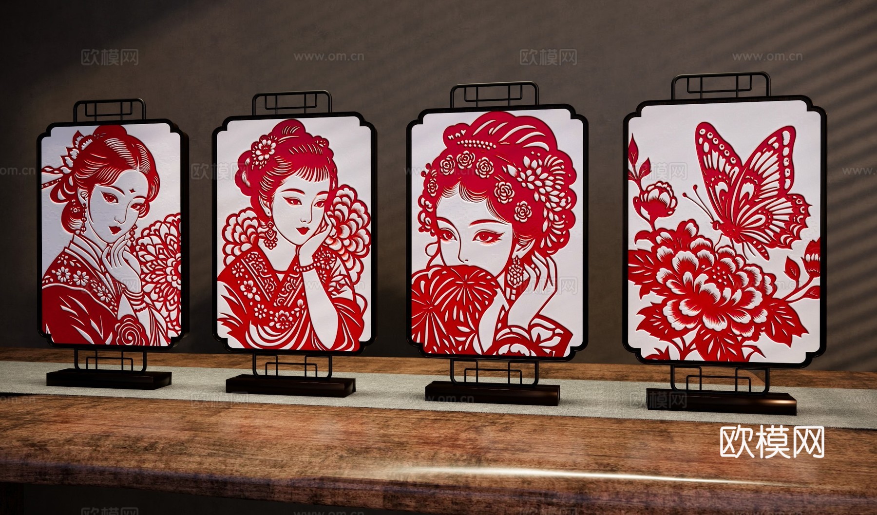 剪纸装饰画 剪纸文化展示 非遗文化工艺品 贴花装饰画 古典美su模型