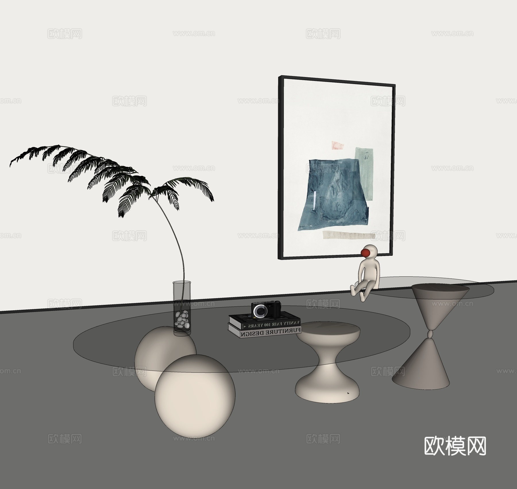 现代茶几组合 轻奢茶几组合 圆形形茶几 奶油风茶几su模型
