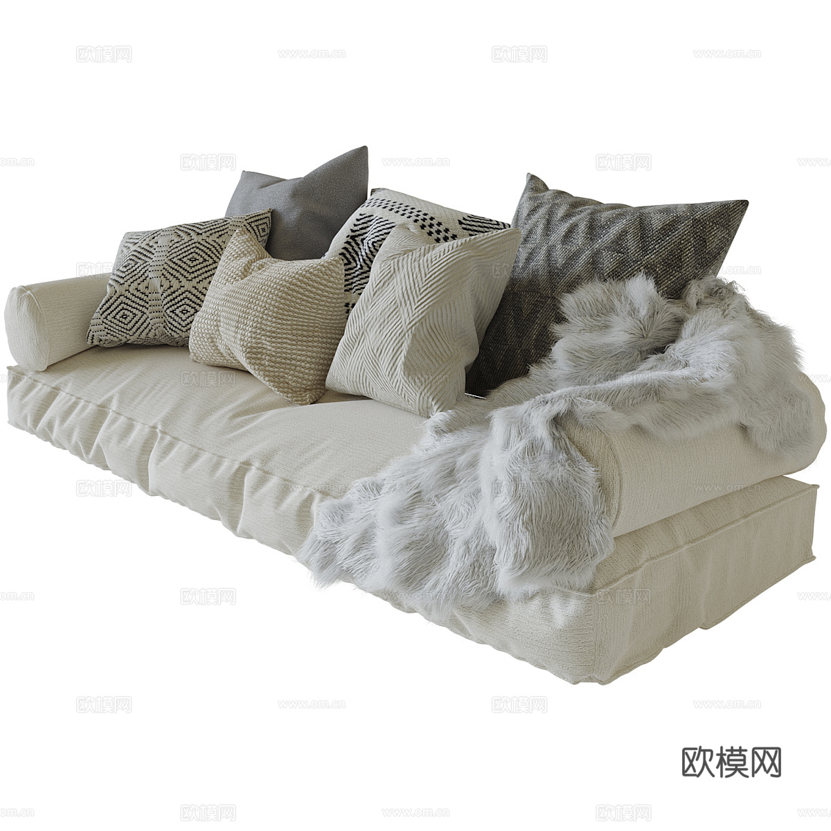 现代奶油风布艺沙发垫 抱枕3d模型