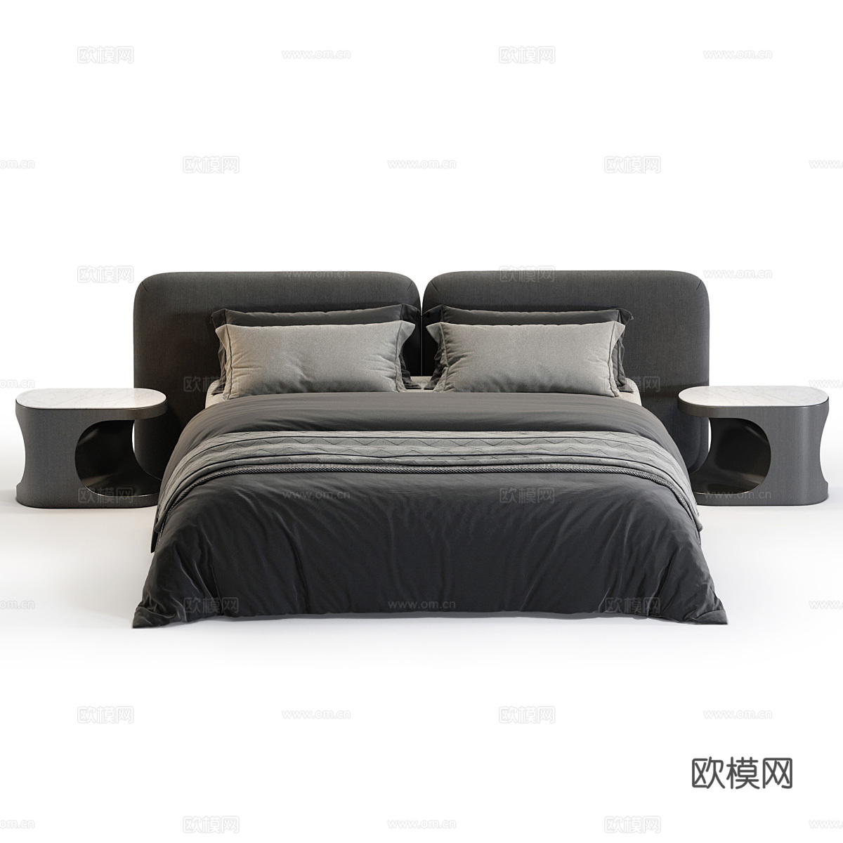 现代侘寂布艺双人床3d模型