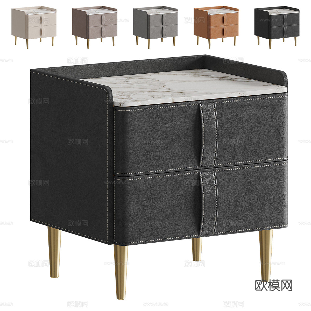现代意式轻奢皮革床头柜3d模型