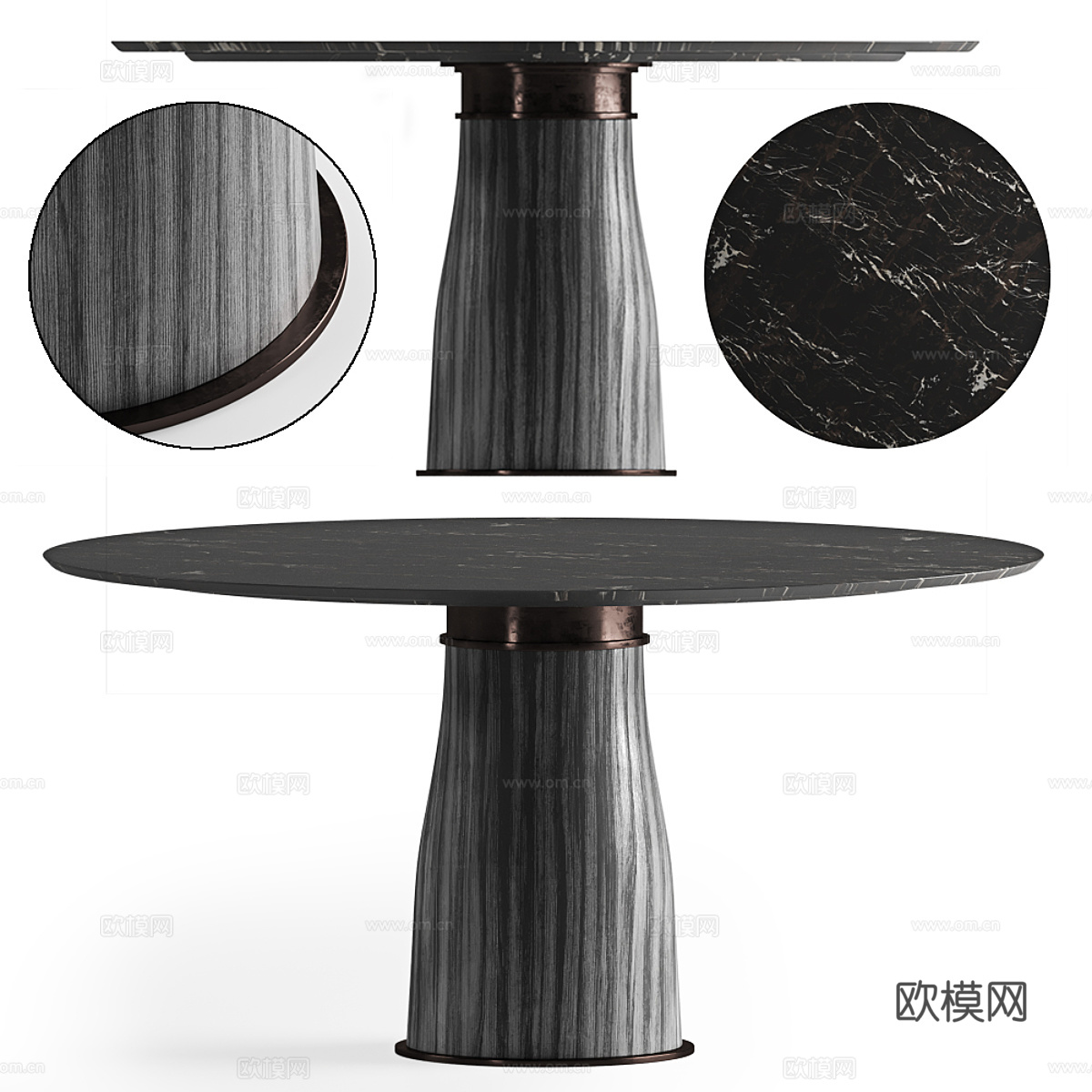 现代意式轻奢大理石岩板圆餐桌3d模型