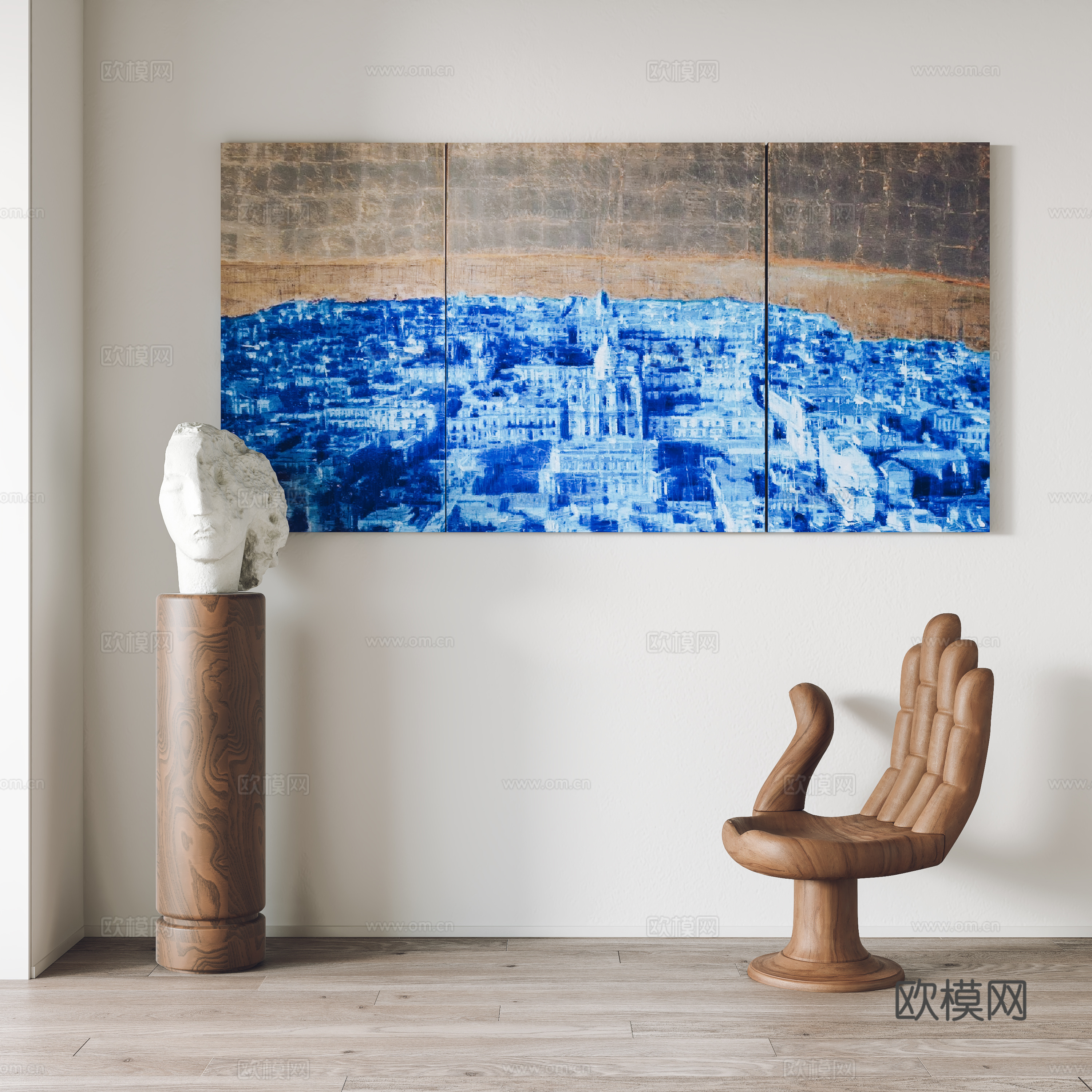 现代挂画 装饰画 雕塑 单椅3d模型