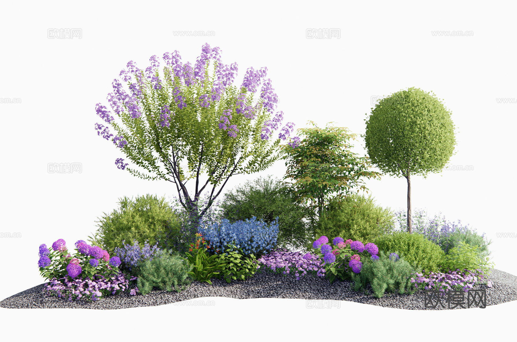 现代灌木植物 花境植物组合 植物组团 植物堆 紫荆花 紫薇树3d模型