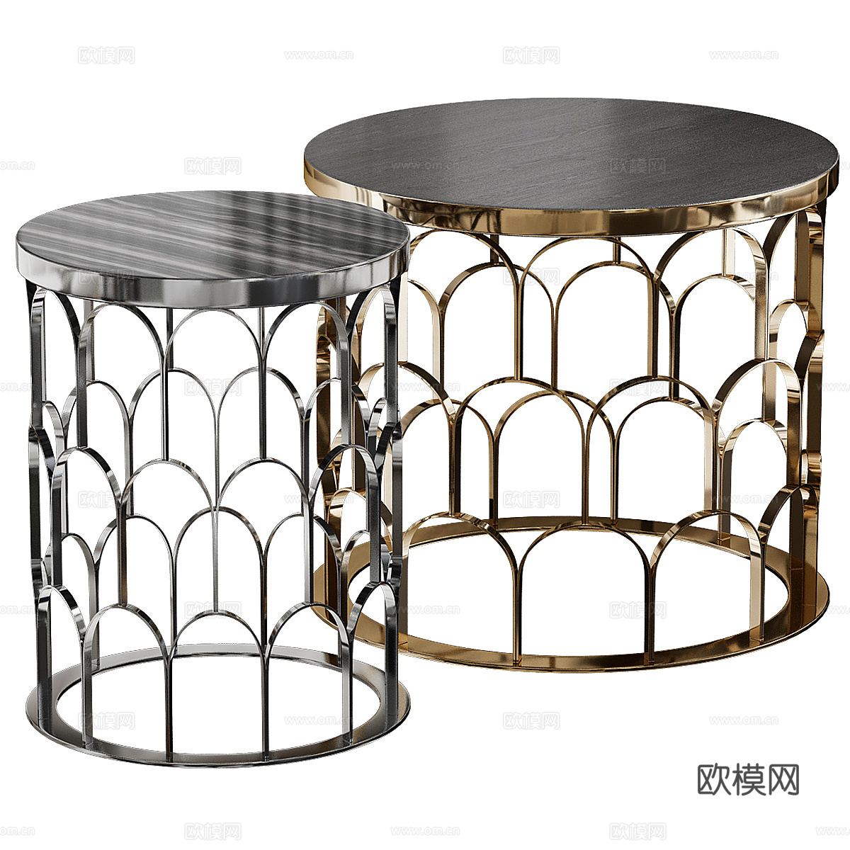 现代轻奢金属圆茶几组合3d模型