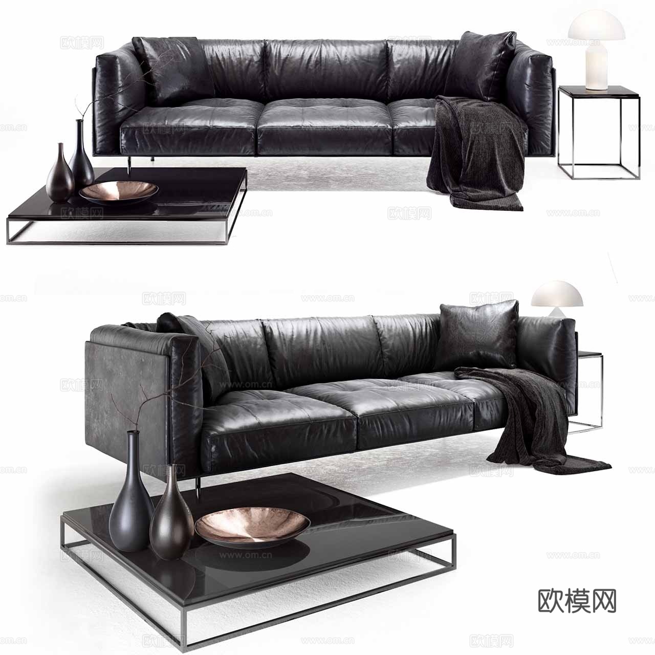 工业风三人沙发 茶几 边几3d模型