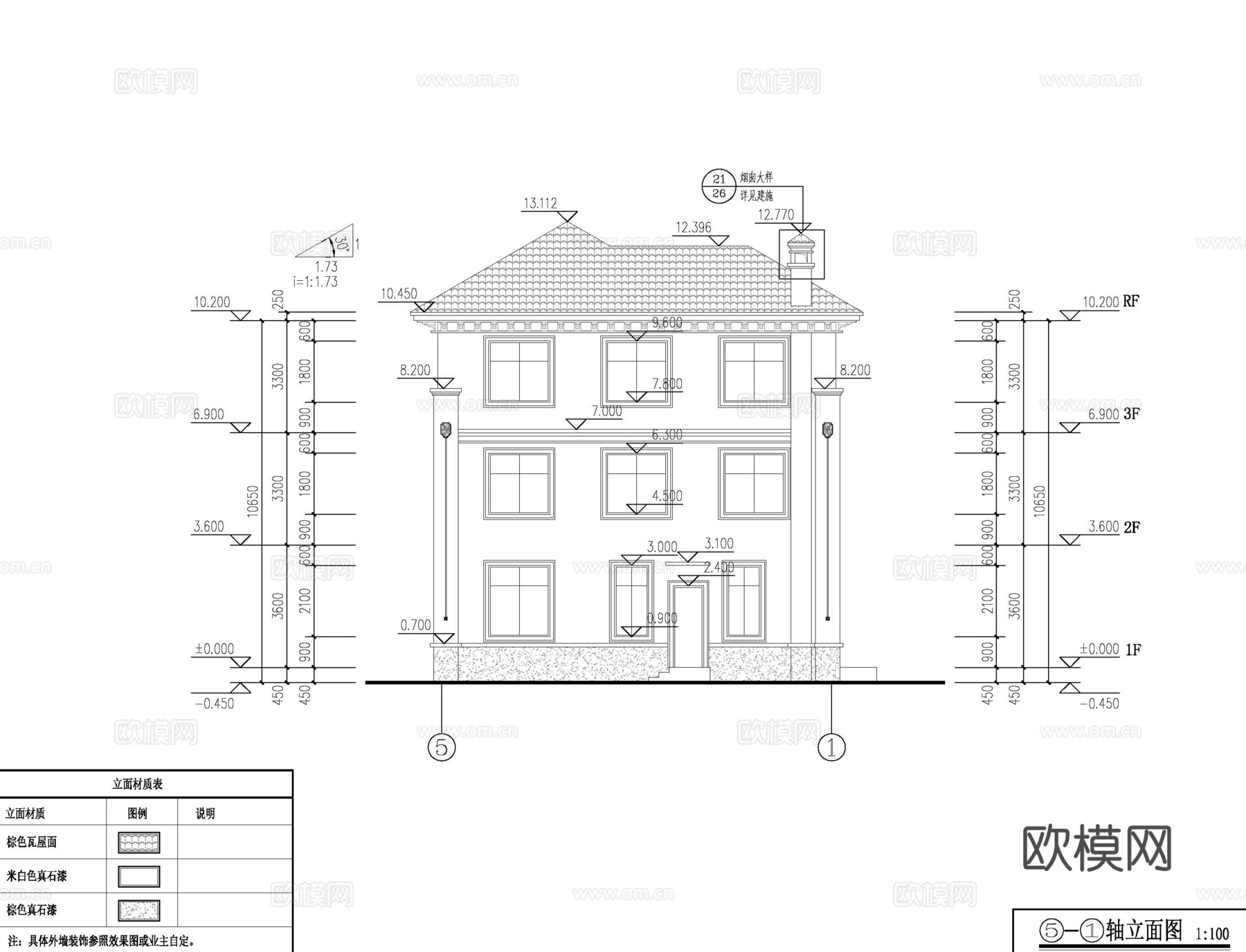 现代欧式二层别墅建筑 欧式二层自建房建筑 欧式两层农村住宅cad施工图