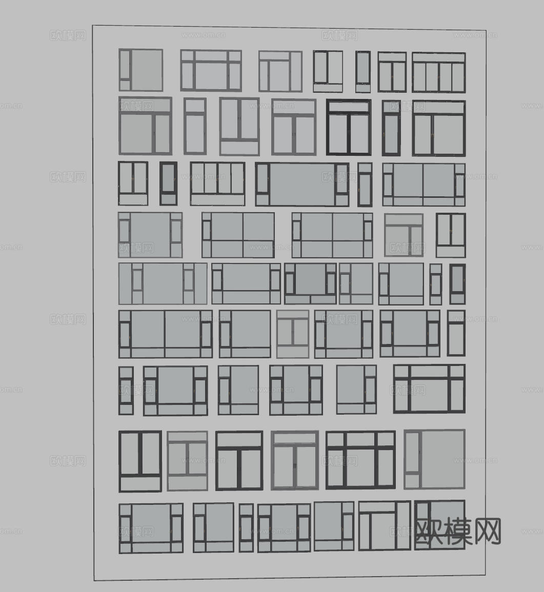 现代窗户组合 窗户玻璃窗 落地窗阳台窗 飘窗卧室窗 推拉窗su模型