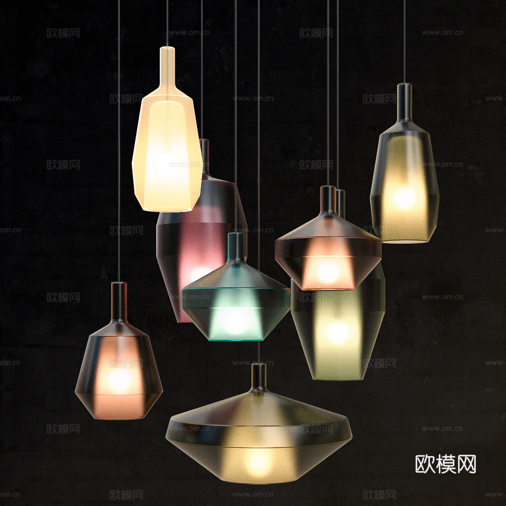 现代意式玻璃装饰小吊灯3d模型