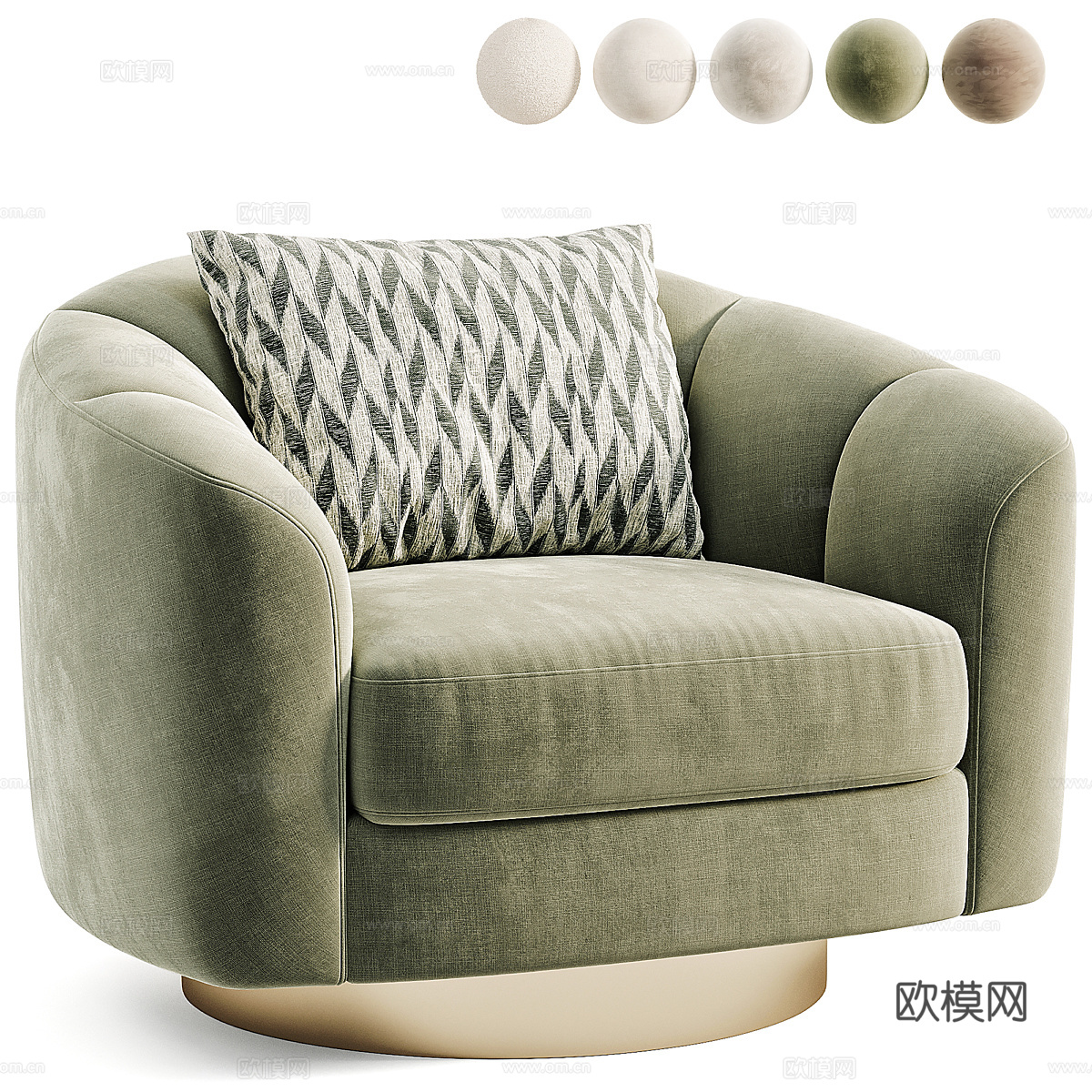 现代意式奶油风布艺沙发椅3d模型