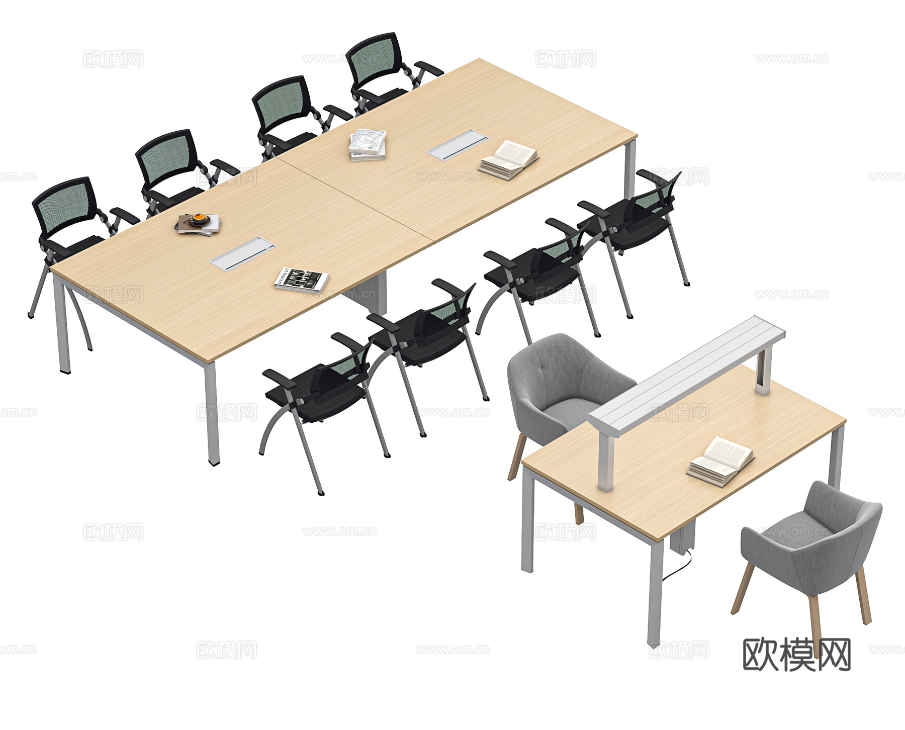 现代办公桌椅 办公桌 阅览桌 会议桌 洽谈桌 书桌 带灯阅览3d模型