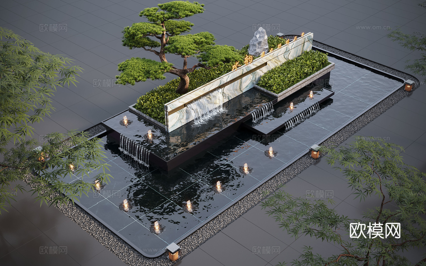 现代水景观 庭院水景 水钵 叠水 跌水3d模型