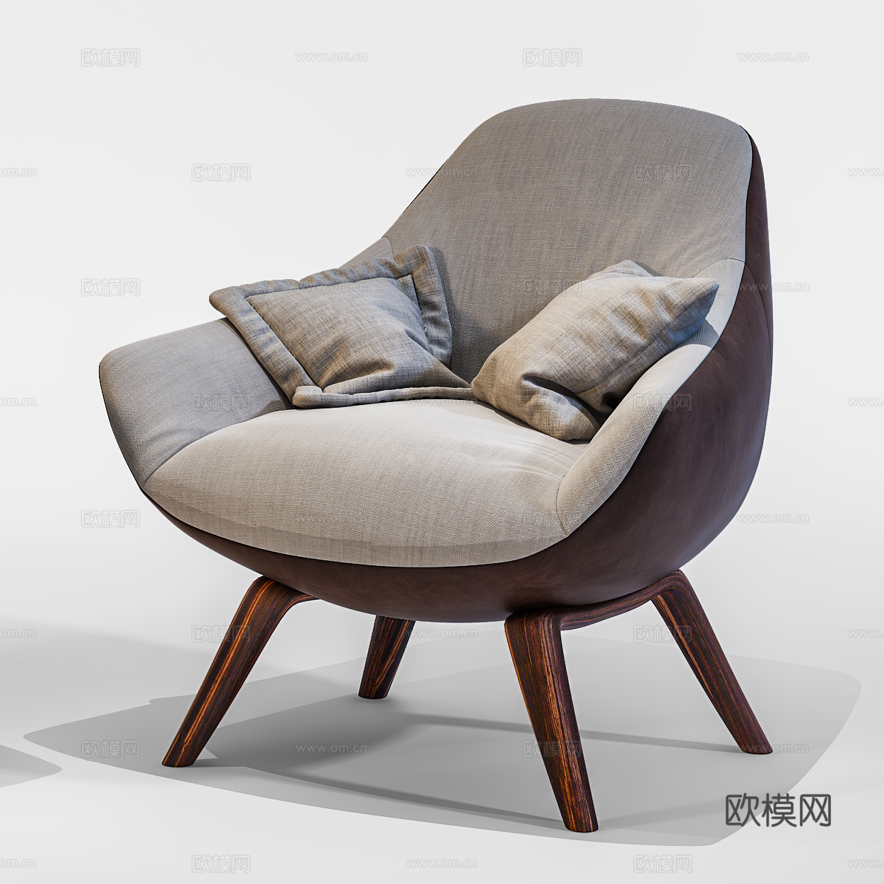 简欧单人沙发 布艺沙发  抱枕3d模型