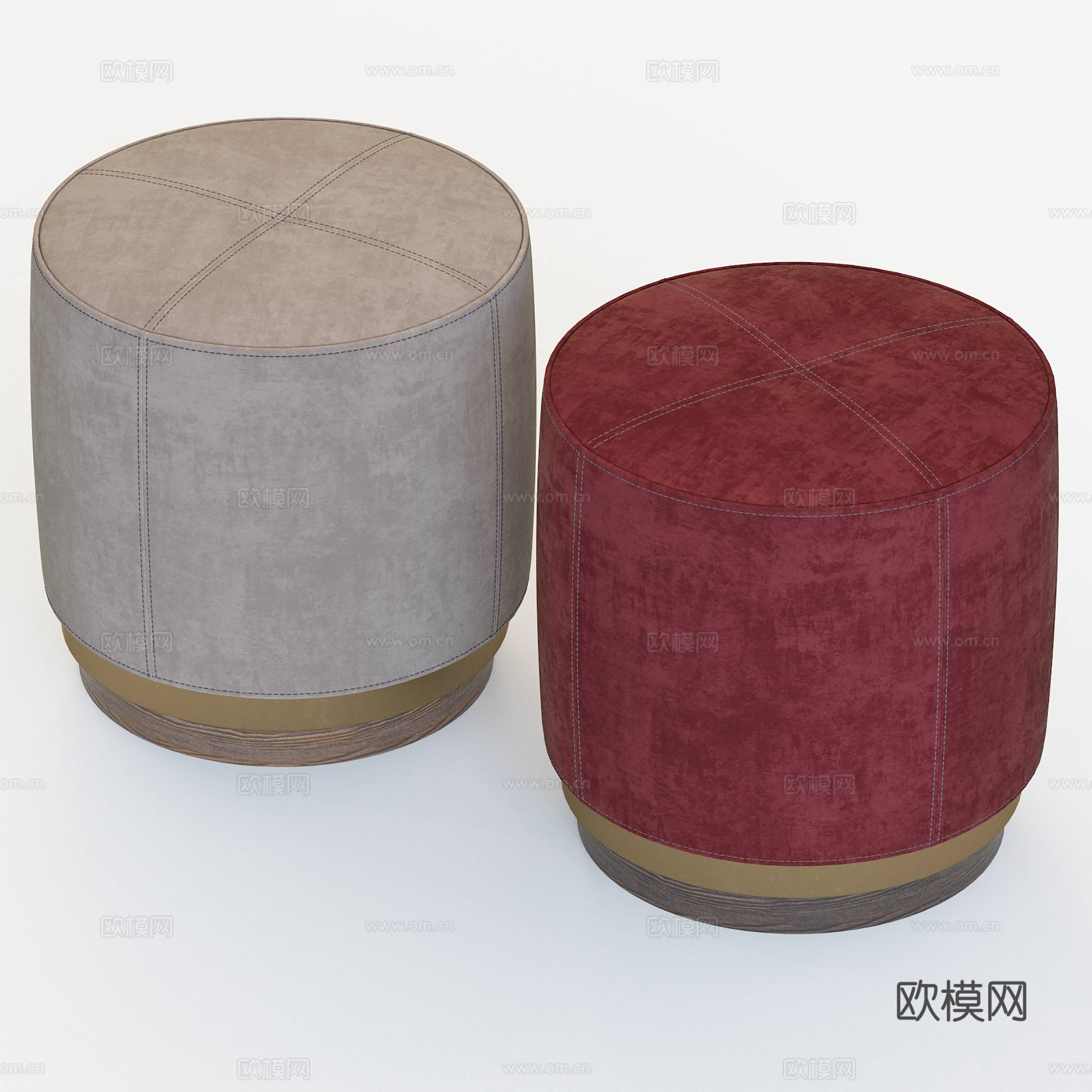 新中式轻奢布艺圆凳3d模型