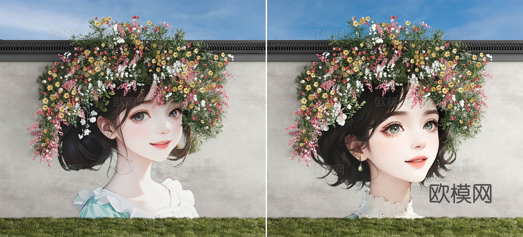 现代美陈 花艺美陈 墙绘 打卡墙 藤蔓 文化墙3d模型