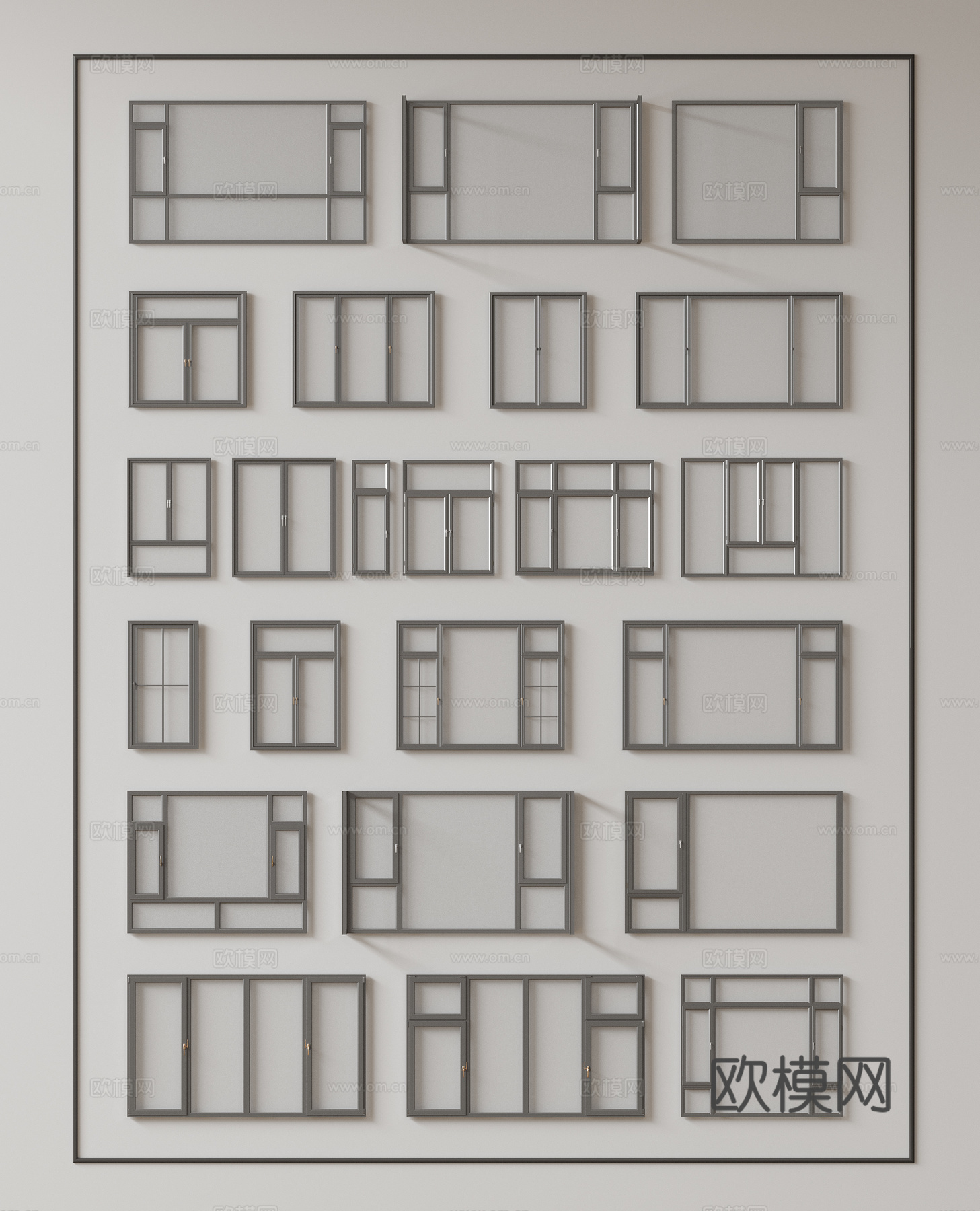 现代窗户组合 窗户玻璃窗 落地窗阳台窗 飘窗卧室窗 推拉窗3d模型