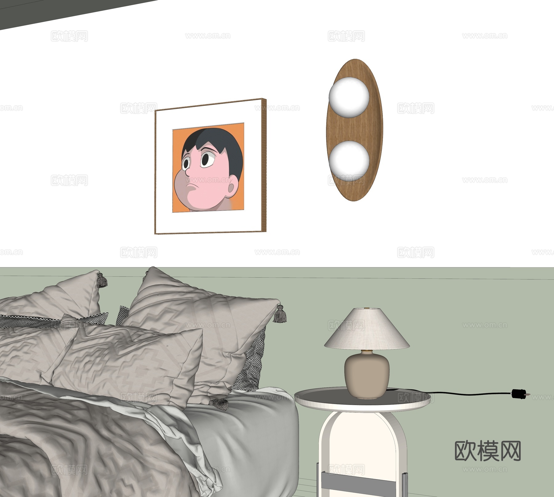 现代卧室壁灯 台灯 装饰挂画su模型
