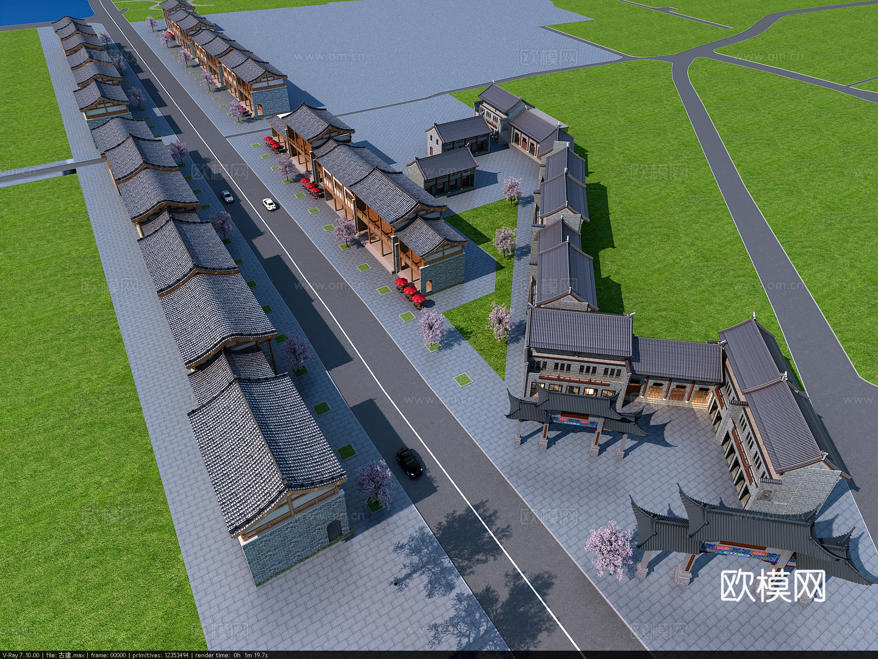 古建 小镇 古镇 民宿 中式建筑 牌坊 斗拱 商业街3d模型