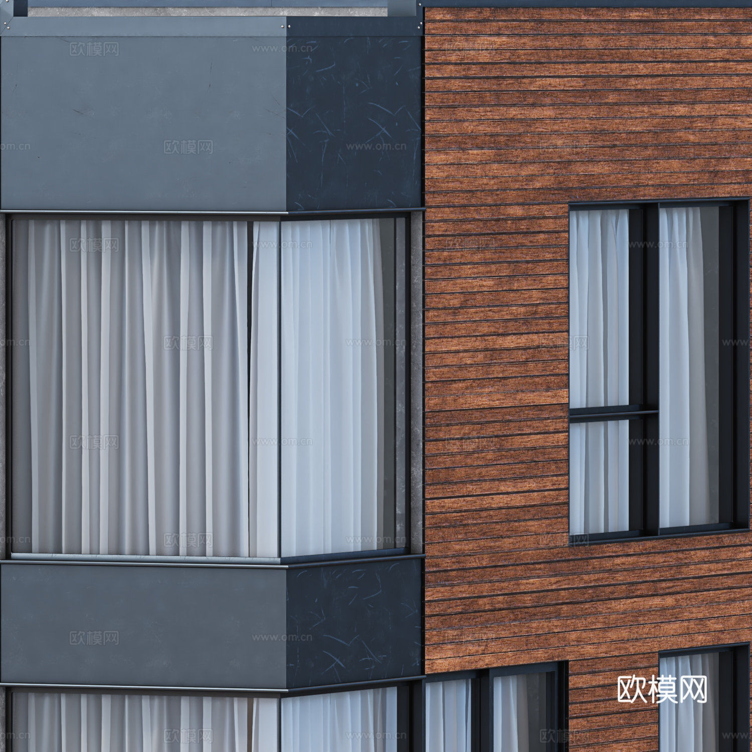 现代意式红砖建筑住宅外观3d模型
