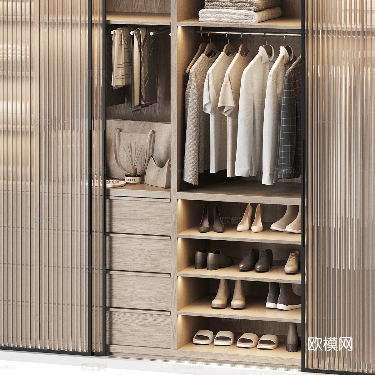 现代意式极简衣柜3d模型