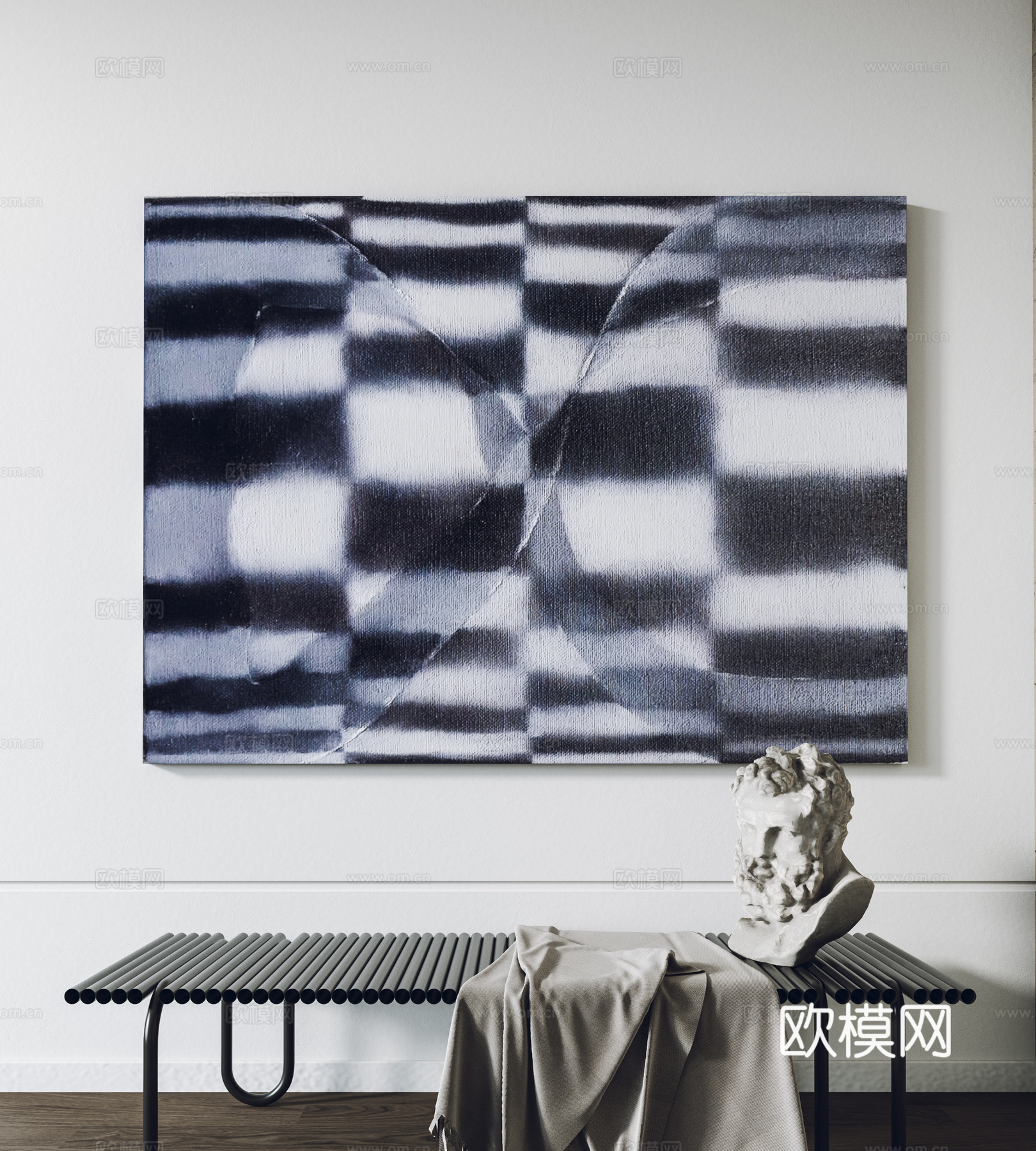 现代挂画 装饰画 凳子 客厅挂画 玄关挂画3d模型