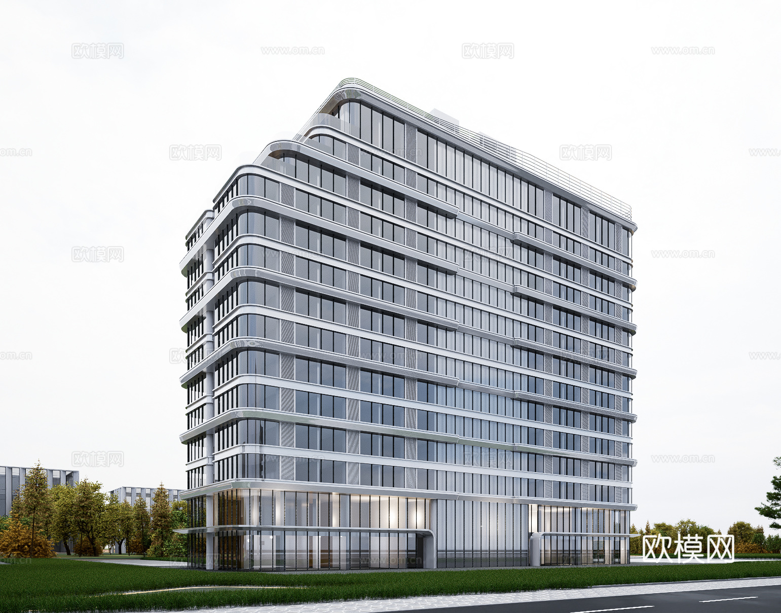 多层办公 现代产业园  多层办公楼  现代简约办公楼su模型