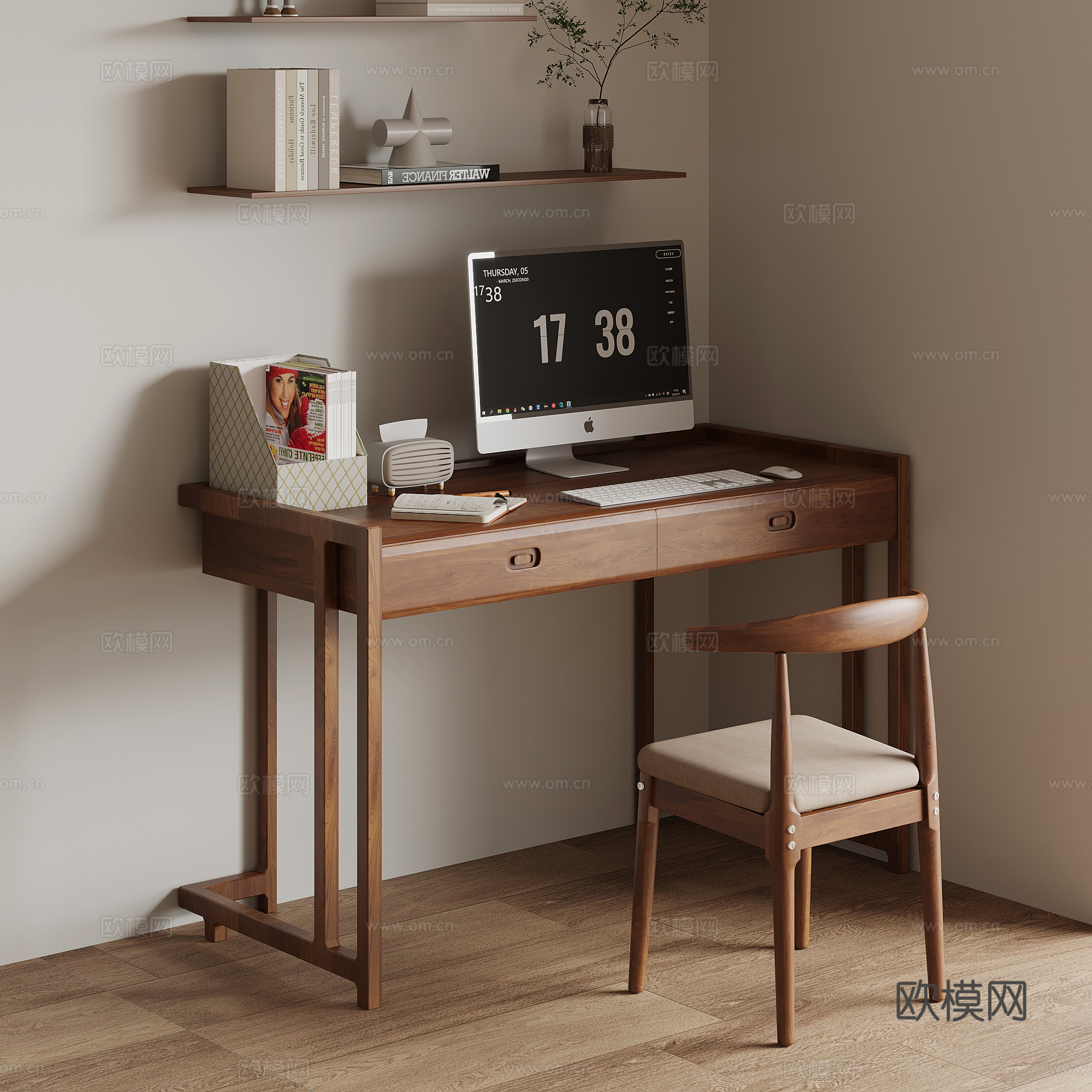 中古风书桌椅3d模型