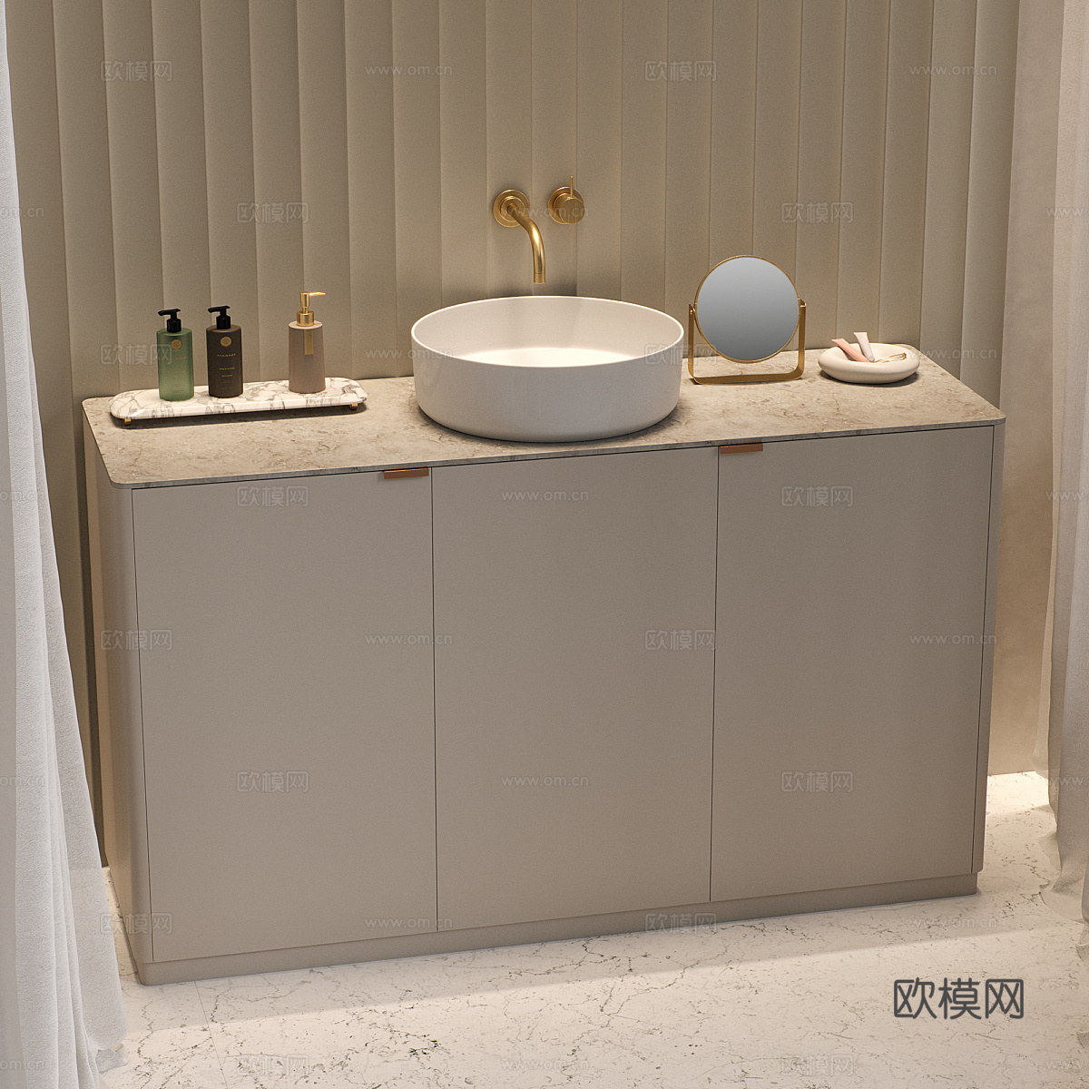 现代奶油风足疗店泡脚区3d模型