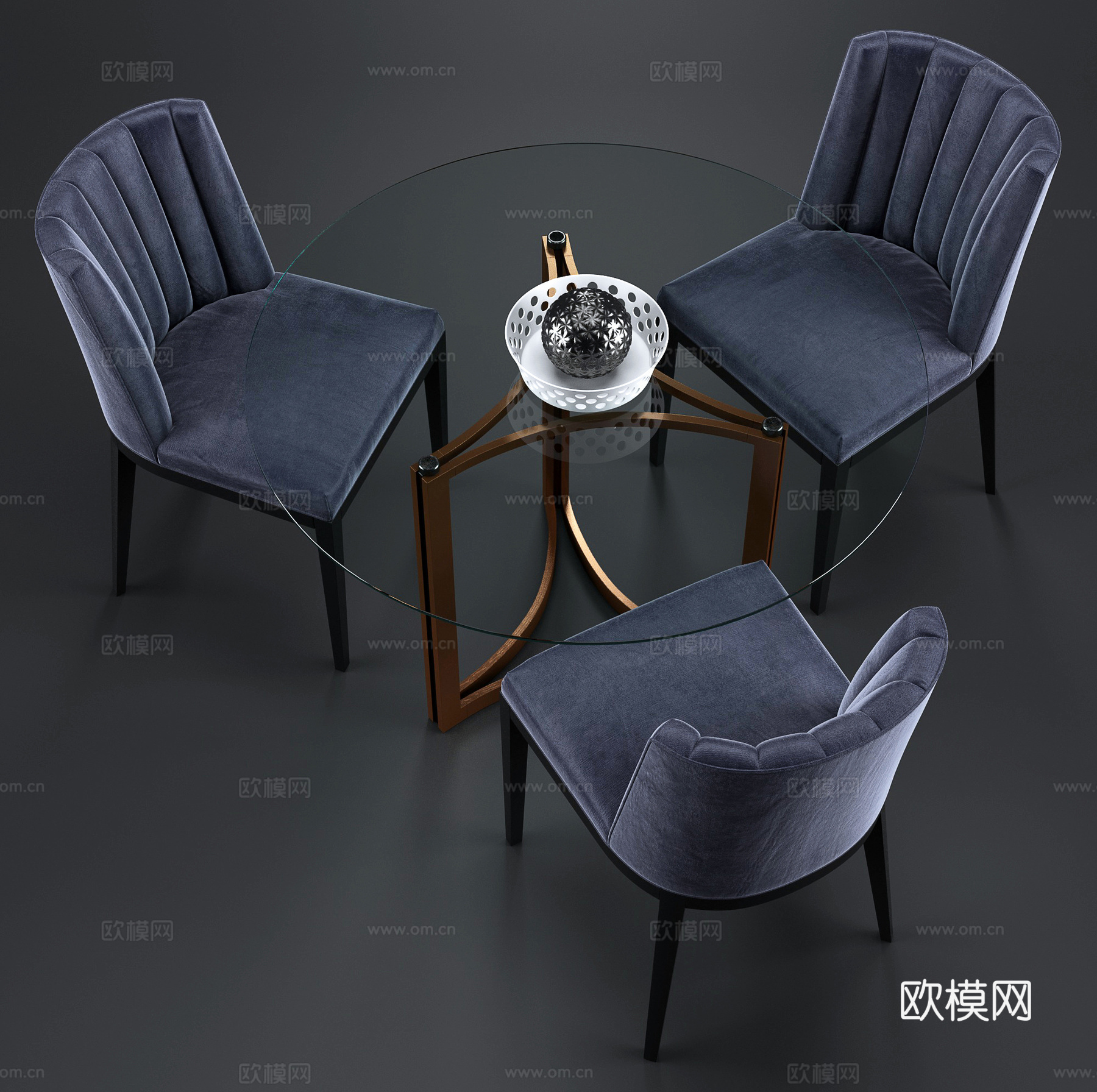 现代休闲桌椅  洽谈桌椅  布艺单椅 玻璃圆桌3d模型