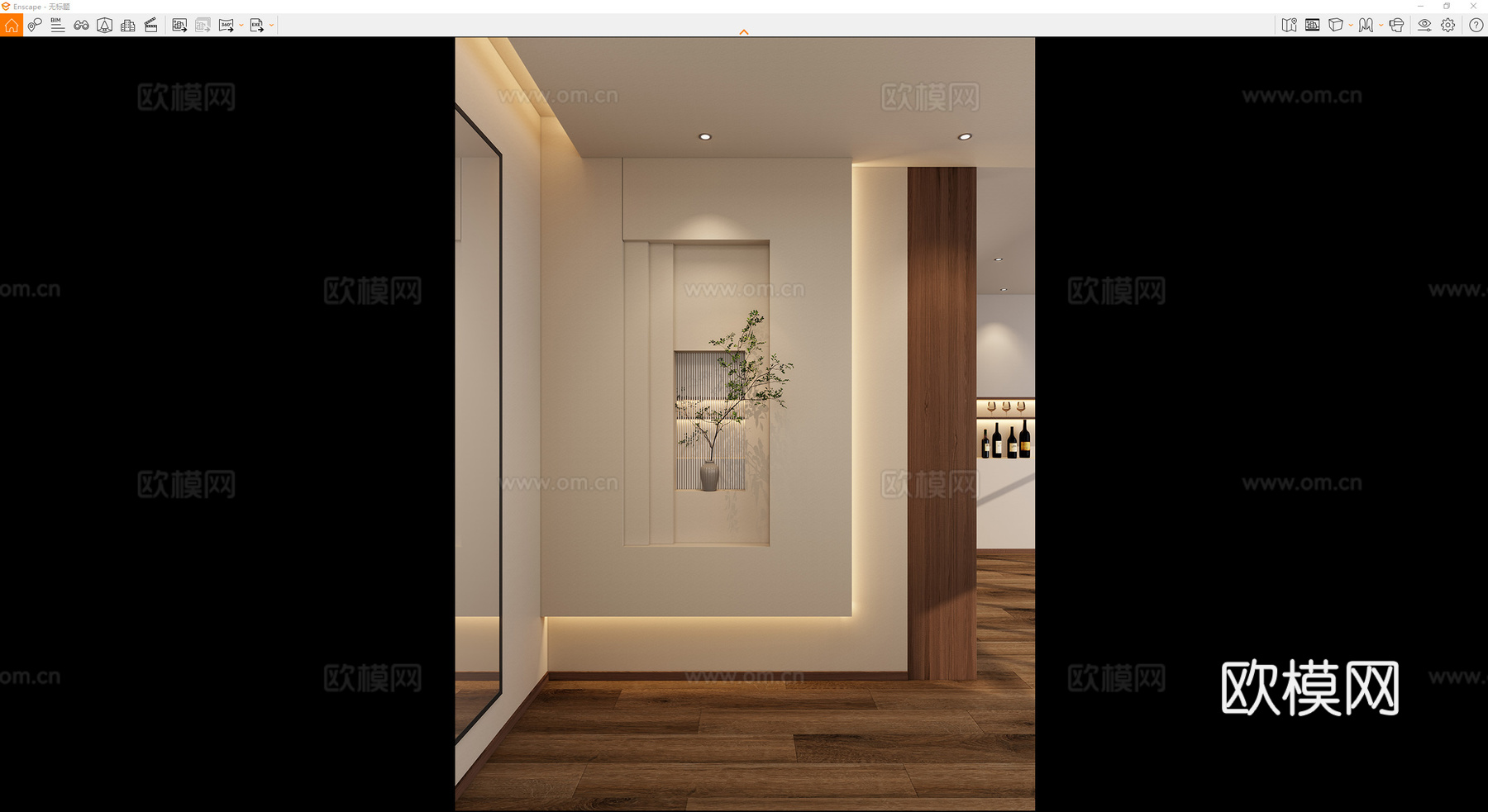 意式 中古风 斯卡帕叠级 透景 隔断 餐边柜 玄关su模型