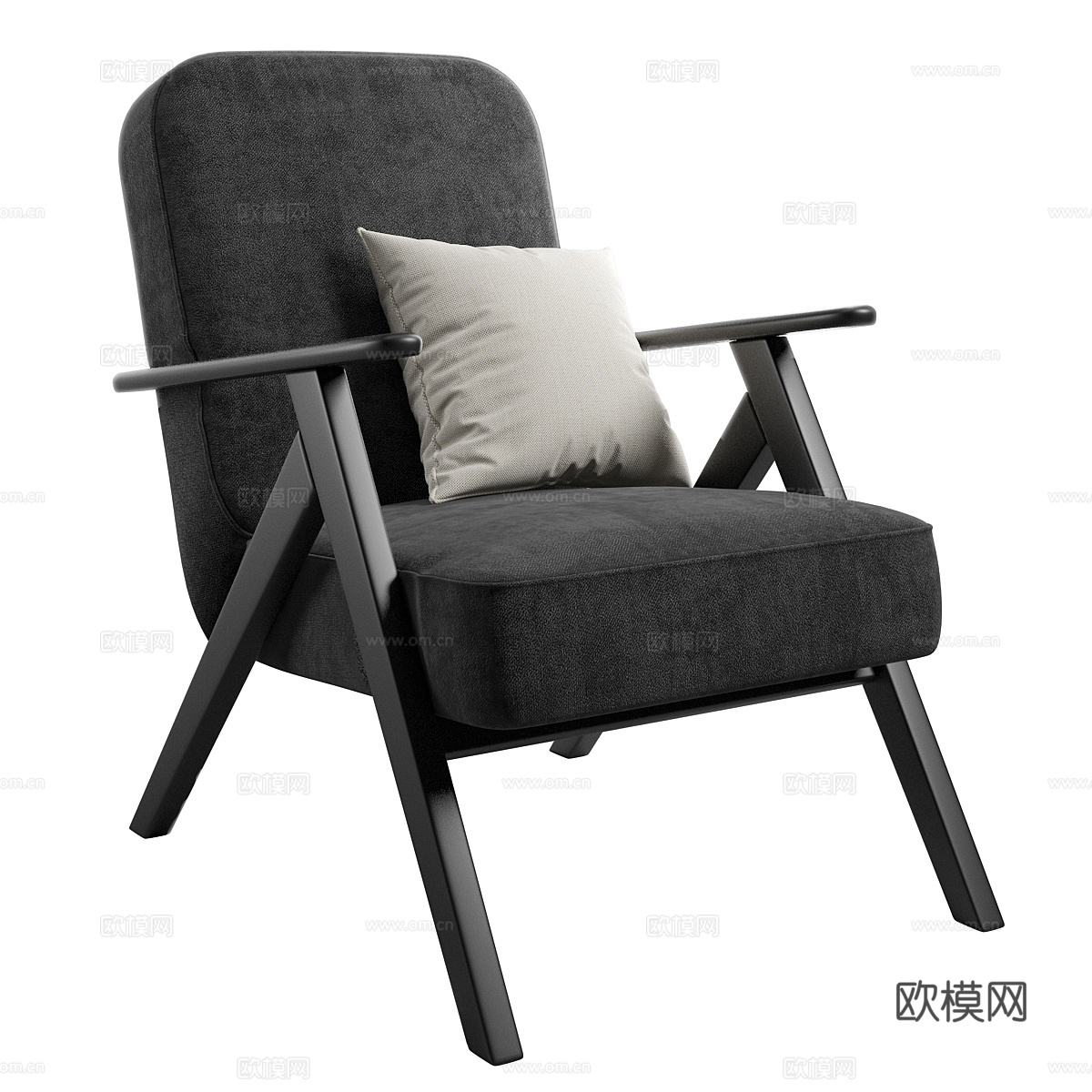 现代意式布艺木质扶手椅3d模型