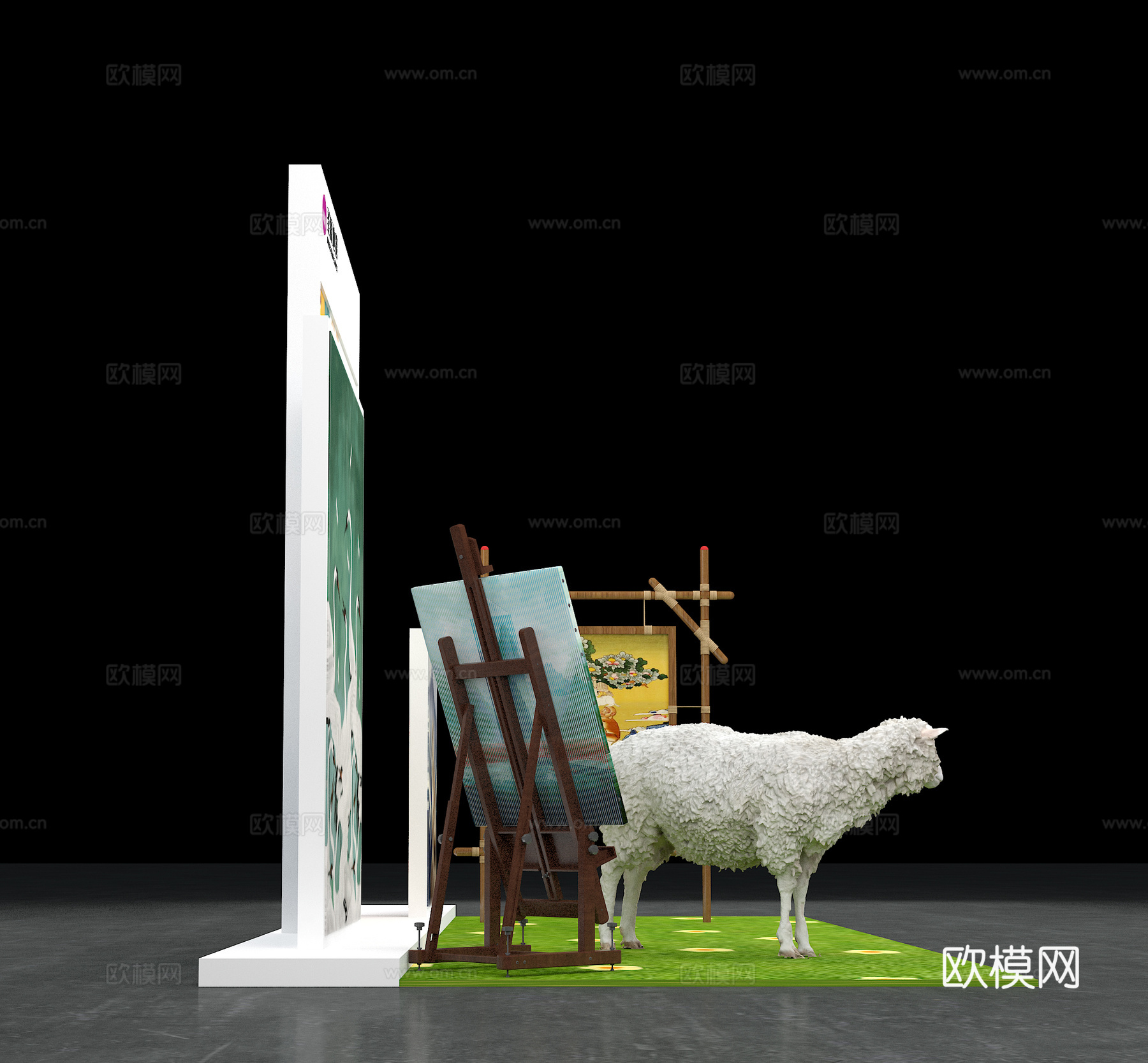 打卡墙 产品展示  展台  画框  羊 绵羊3d模型