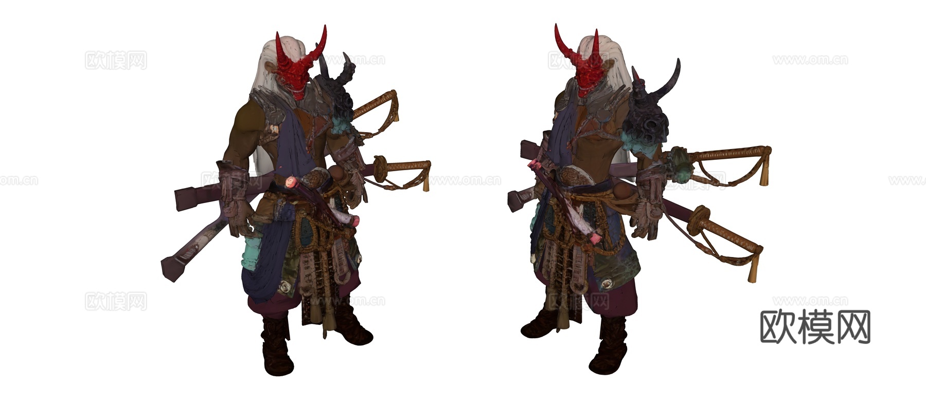 白发红面具武士雕塑su模型