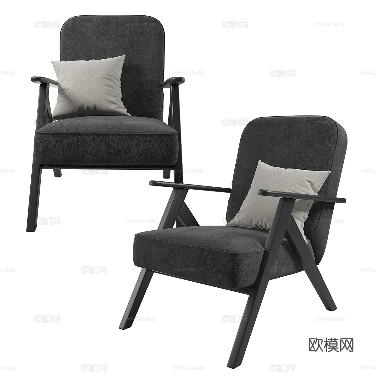 现代意式布艺木质扶手椅3d模型