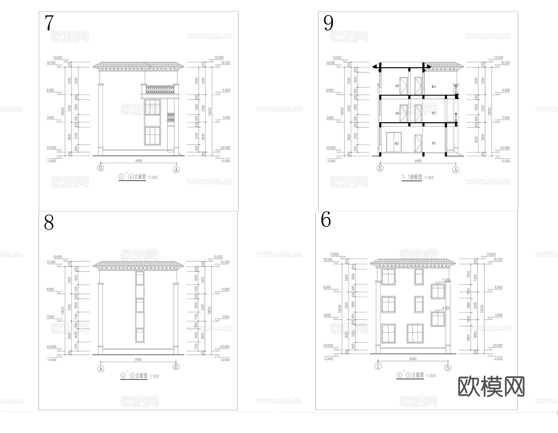 现代别墅建筑 现代自建房建筑 现代农村住宅cad施工图