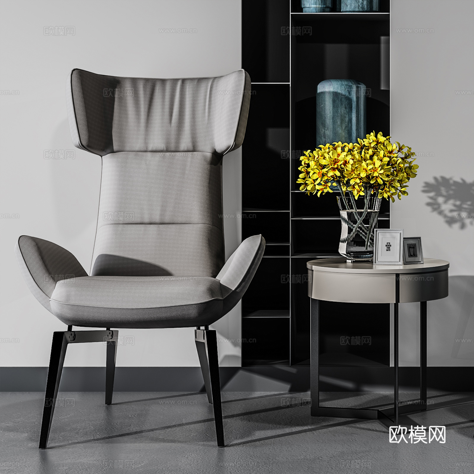 现代休闲椅茶几组合  布椅 装饰品摆件3d模型